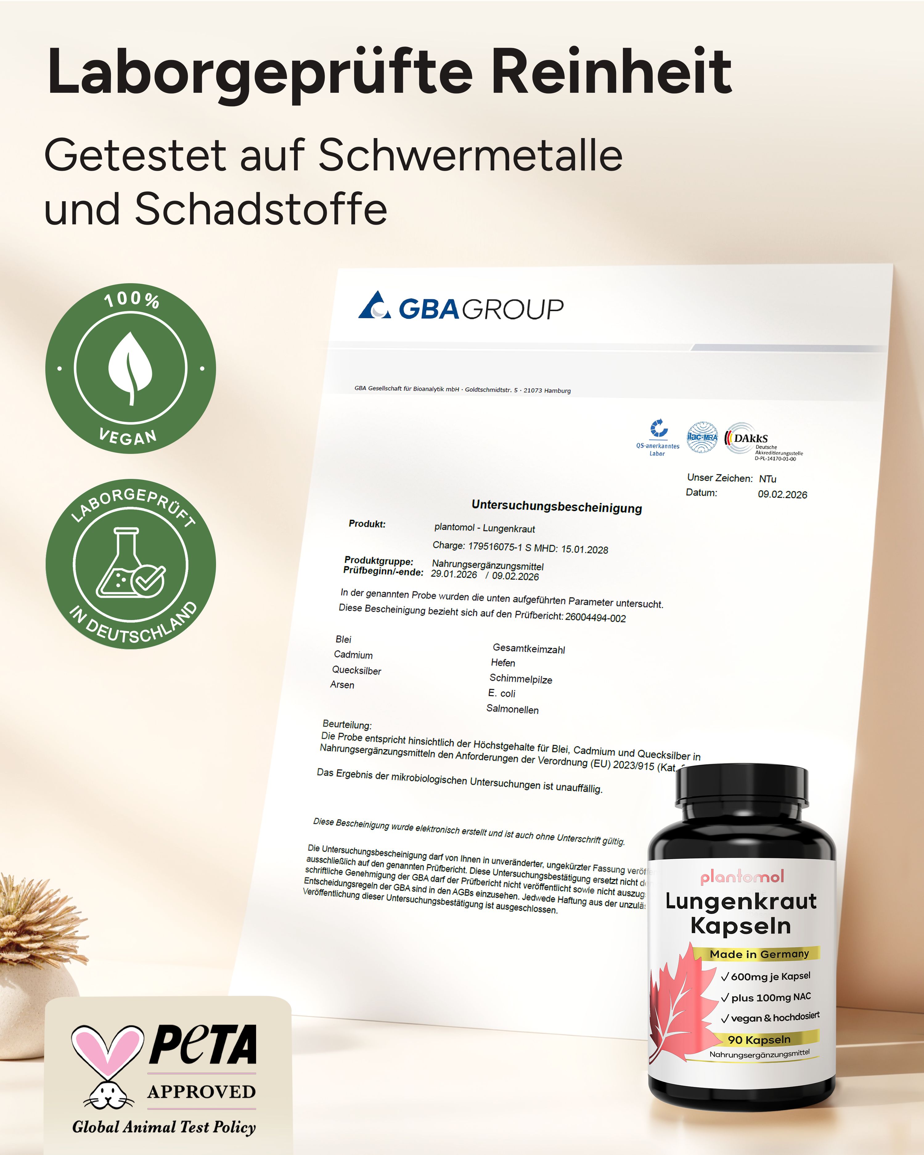 plantomol® Lungenkraut Kapseln - 600mg Lungwort pro Kapsel mit Vitamin B2 für die Schleimhäute