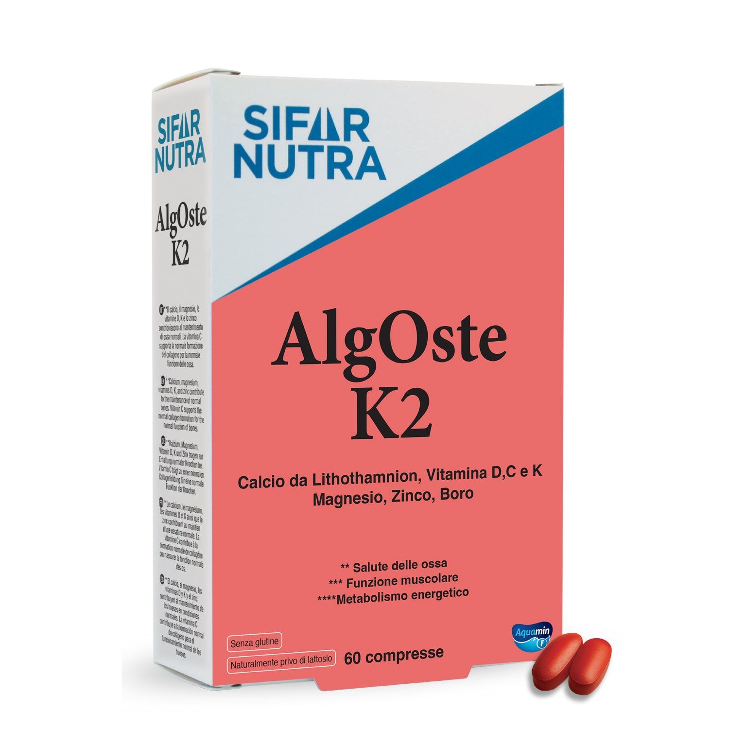Sifar Nutra Algoste K2 | Calcio da Aquamin® F | Vitamine C, D e K | Magnesio, Zinco e Boro