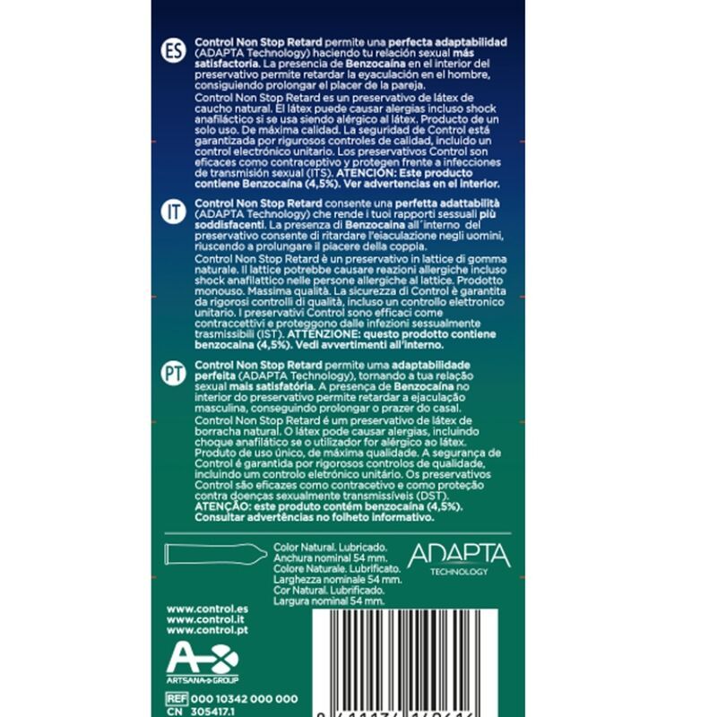 Verpackung mit Produktinformationen. Text in Spanisch, Italienisch und Portugiesisch. Logo: Adaptatechnology.