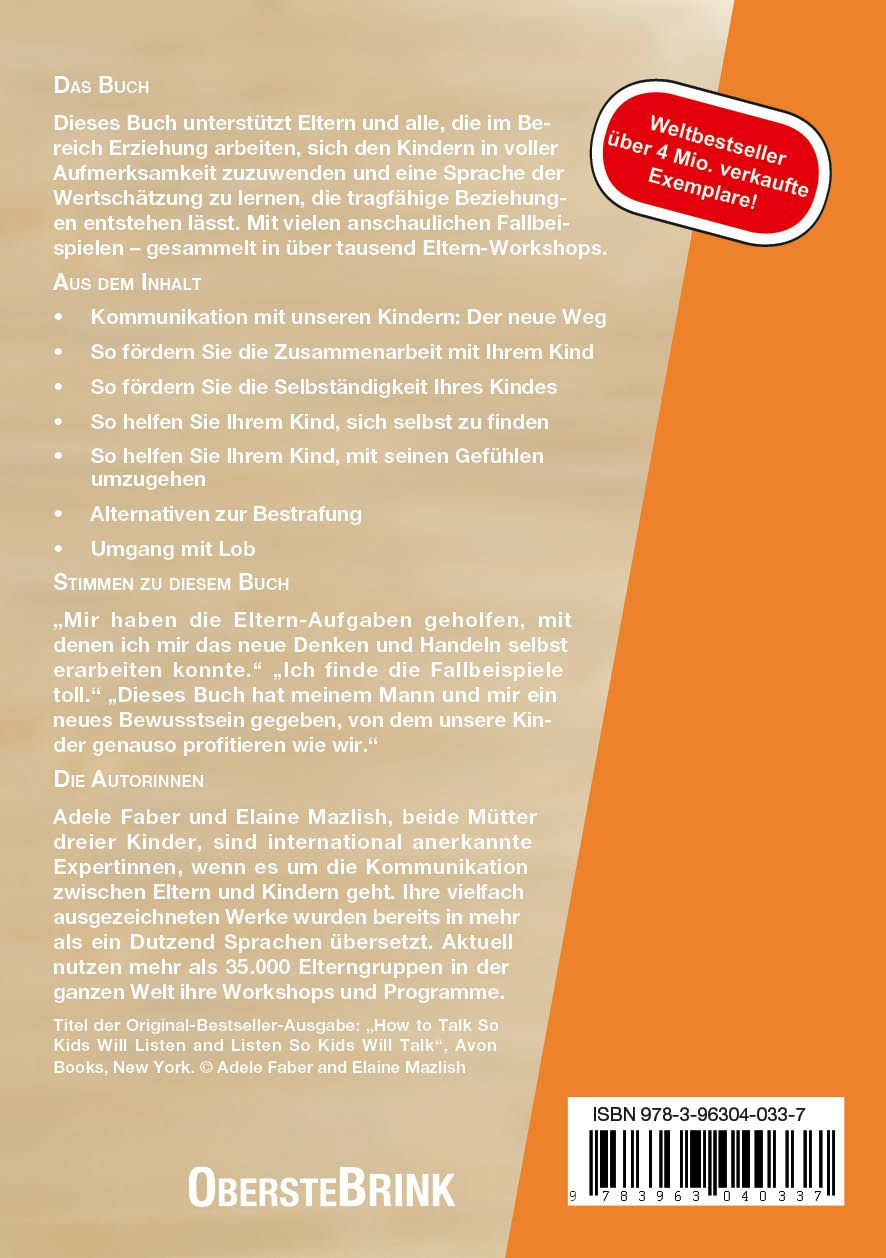 Buchrückseite "So sag ich's meinem Kind". Text, Inhaltsangabe, Autoren, Verlag, ISBN. Aufkleber: Bestseller.