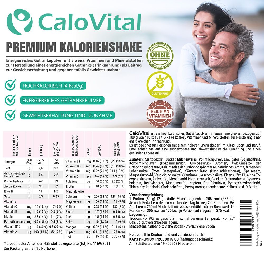 CaloVital Kalorien Shake 3kg | Hochkalorische Trinknahrung für Gewichtszunahme 3000 g