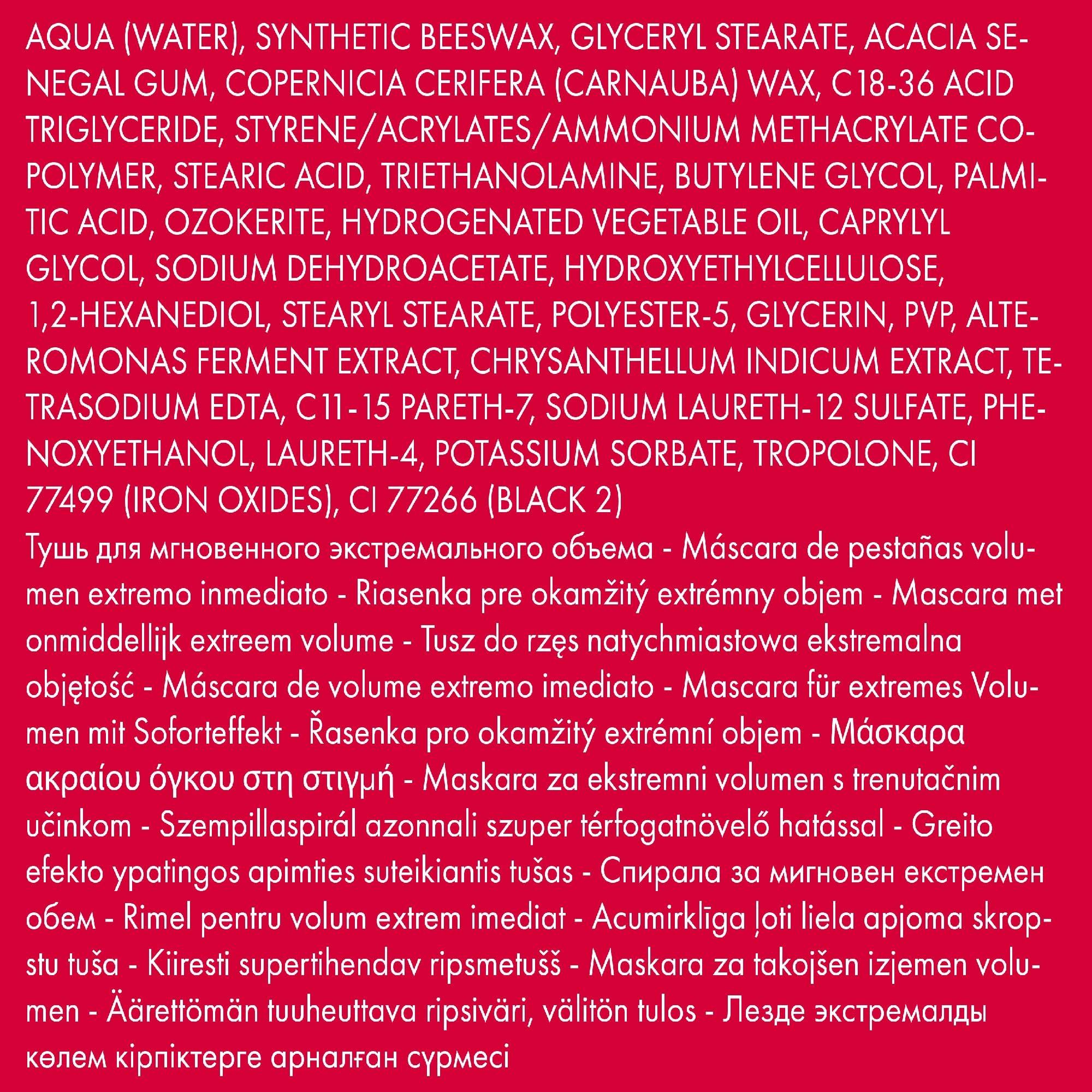 Inhaltsstoffe-Liste. Text auf rotem Hintergrund. Mehrere Zeilen.