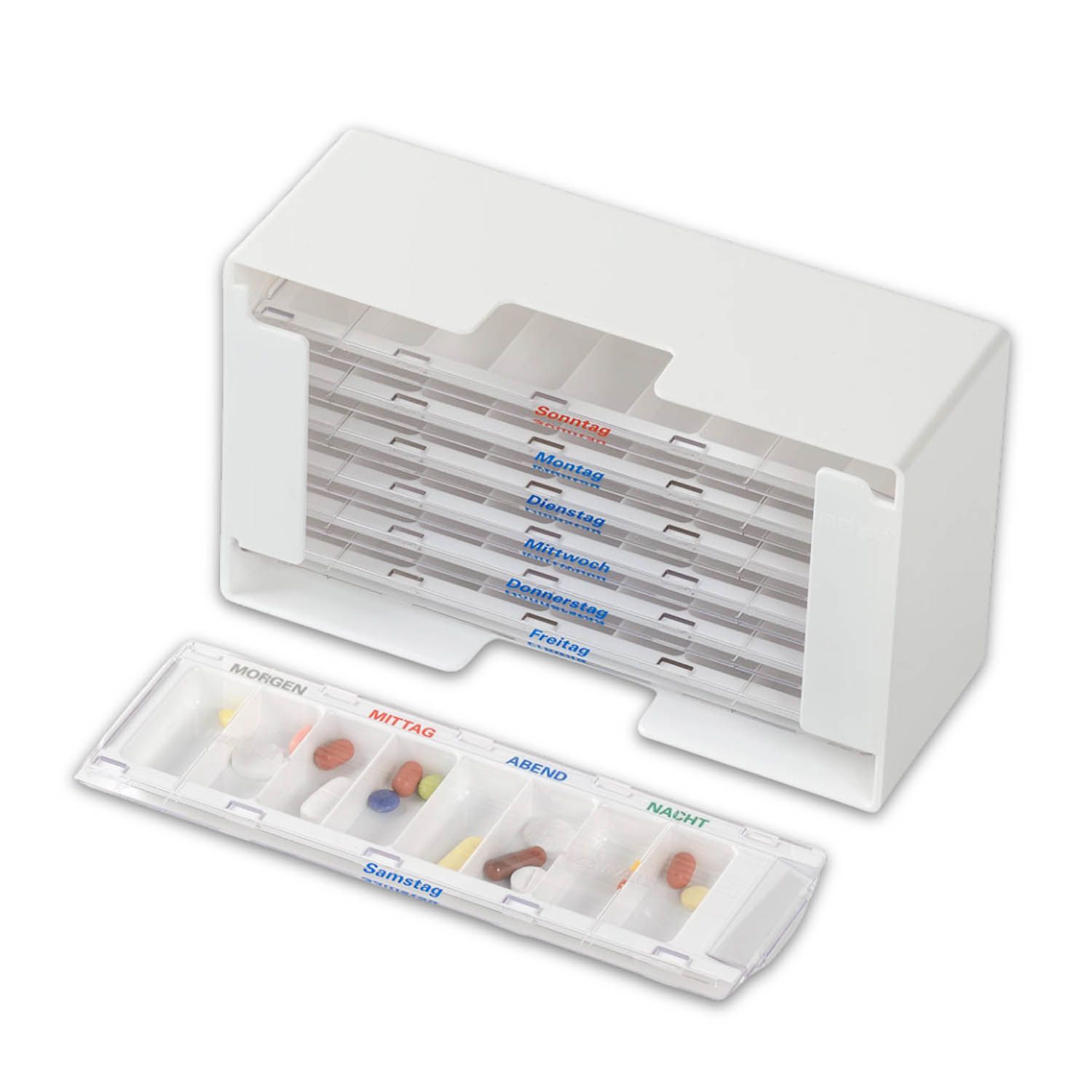 melipul Medikamenten-Dosierer XL-8 für 1 Woche mit 7 Dispensern und 8 Fächern