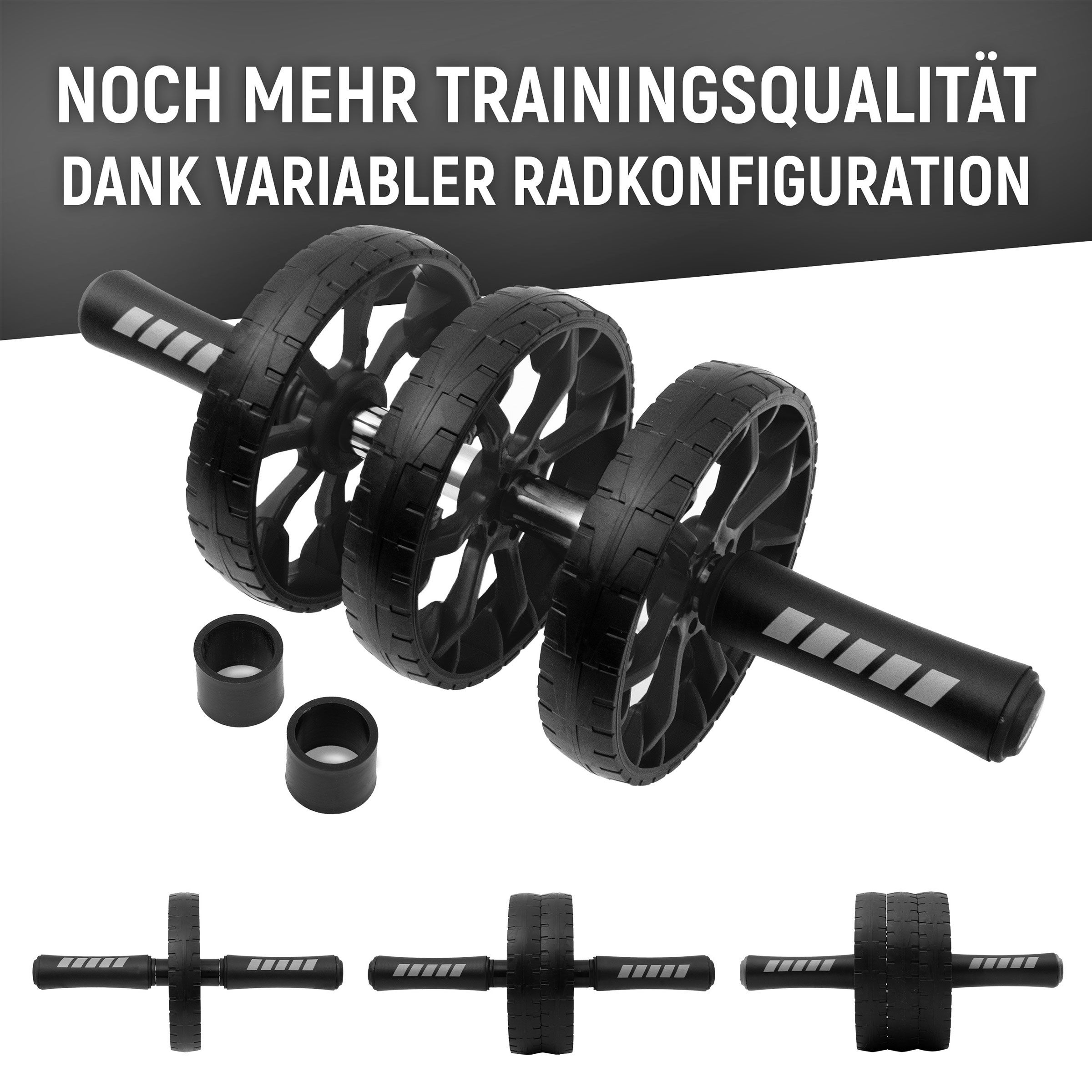 Bauchroller mit variabler Radkonfiguration. Text: Noch mehr Trainingsqualität dank variabler Radkonfiguration.