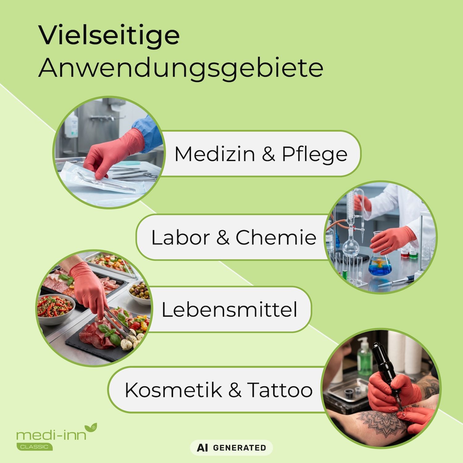 Rote Nitrilhandschuhe für Medizin, Labor, Lebensmittel, Kosmetik und Tattoo. Vielseitig einsetzbar.