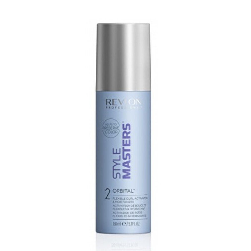Blau-silberne Flasche. Revlon Style Masters 2 Orbital. Flexible Curl Activator & Moisturizer. 150ml/5.1 fl oz.
