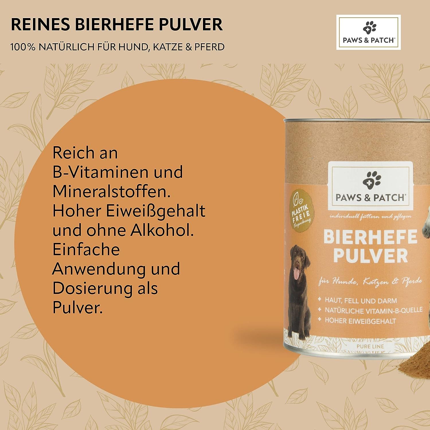 PAWS&PATCH BIERHEFE Pulver für Hunde, Katzen und Pferde