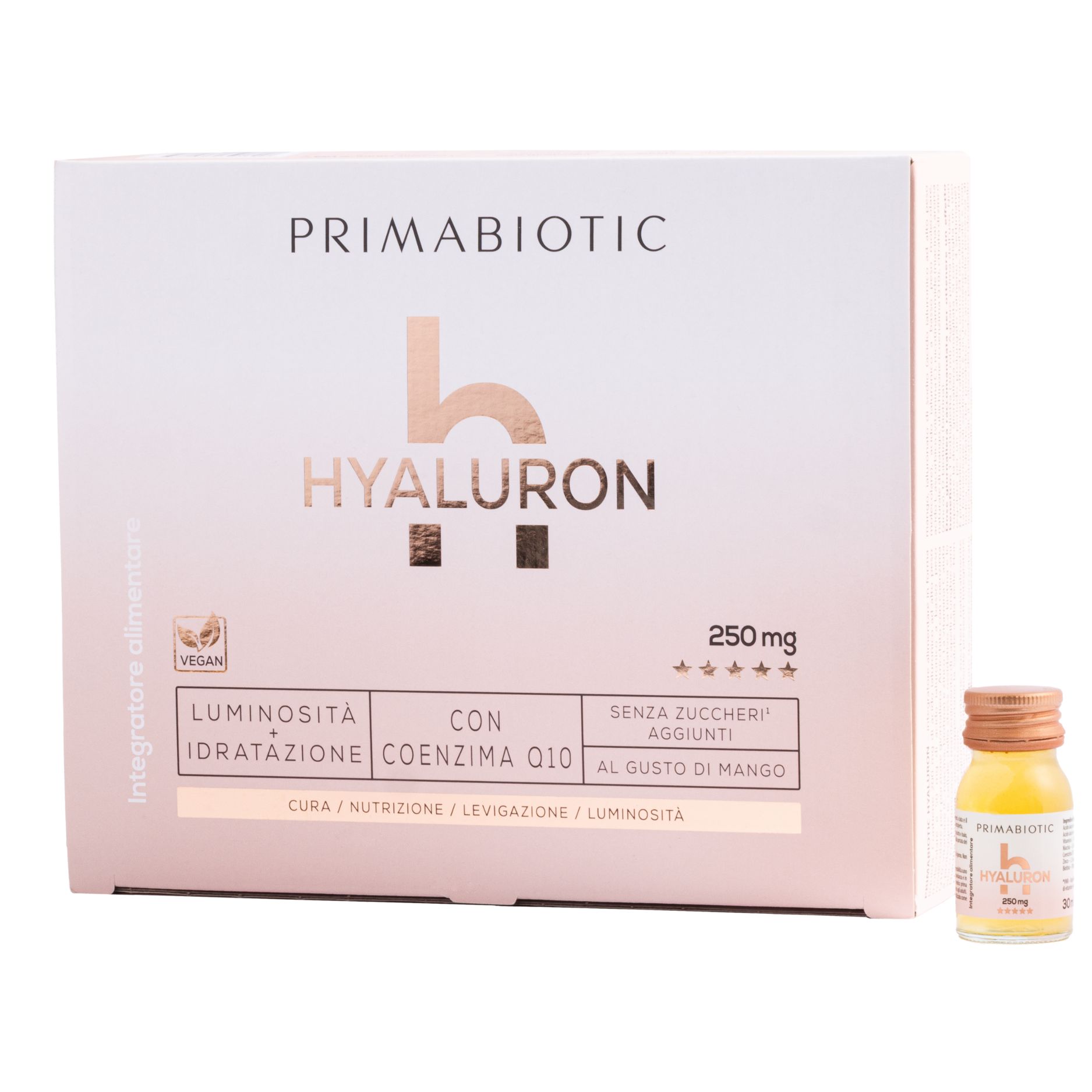 Primabiotic Hyaluron – Acido Ialuronico Integratore da Bere 250 mg, 30 bottiglie da 30 ml, 900 ml