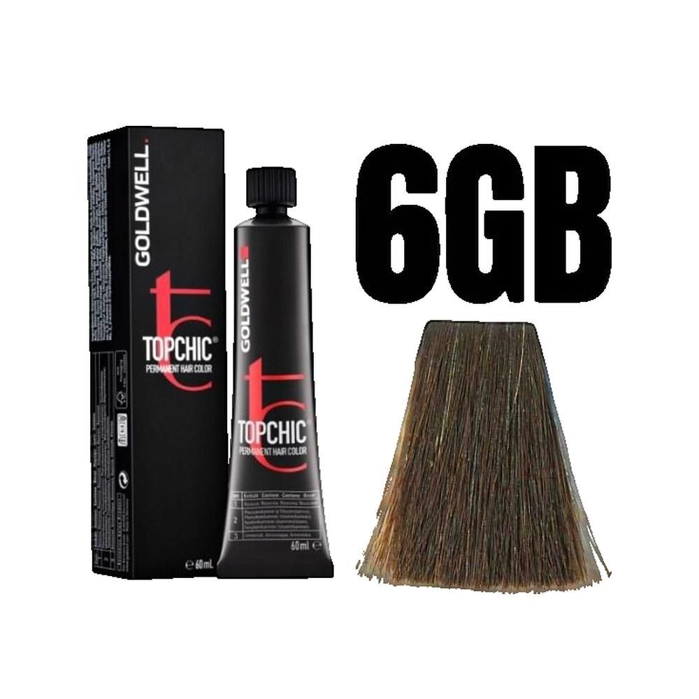 Goldwell Topchic Haarfarbe, dunkelblond goldbraun. Tube, Schachtel und Farbmuster. Aufschrift: 6GB.