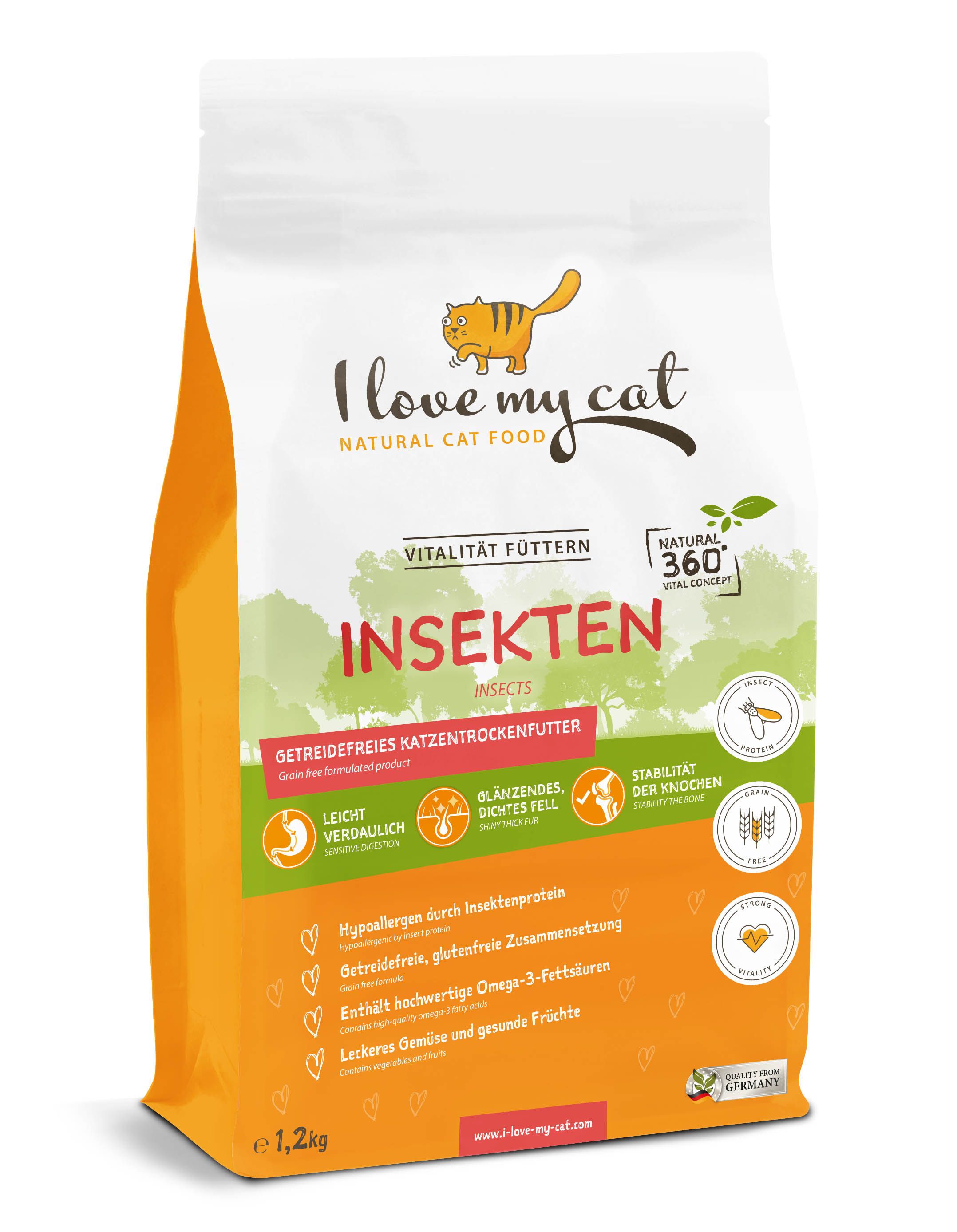 I love my cat Sparset für Katzen mit Pankreatitis: Trockenfutter Insektenprotein +Shiimun Gastro 1,28 kg Set