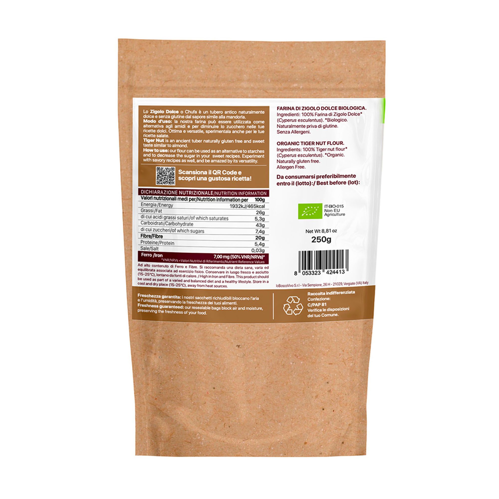 IoBoscoVivo Bio-Erdmandelmehl, allergenfrei, für alle Lebensmittelunverträglichkeiten geeignet