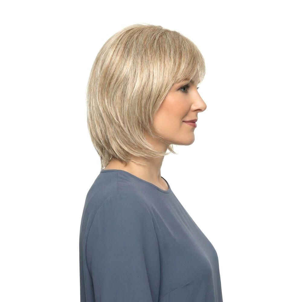 Blonde Perücke, Frau, Seitenansicht, mittellang.