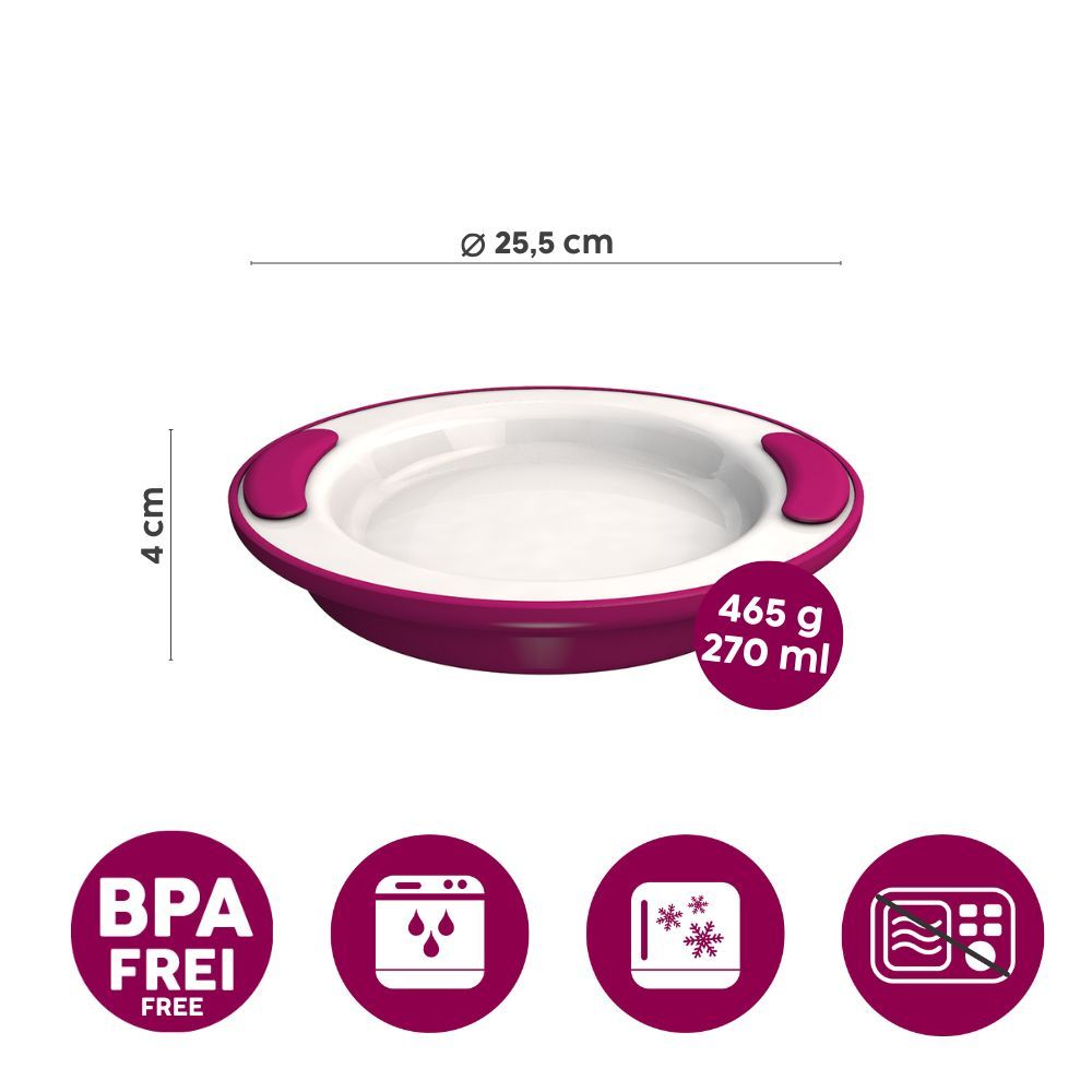 ORNAMIN Thermoteller in Pink, Maße: 25,5 cm Durchmesser, 4 cm Höhe. BPA-frei.