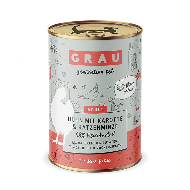 Grau Katze Huhn mit Karotte & Katzenminze 6x400 g Futter