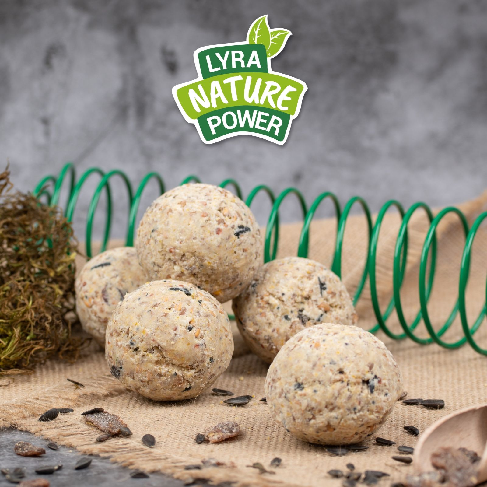 Meisenknödel Vollkorn & Früchte, Lyra Nature Power Logo.