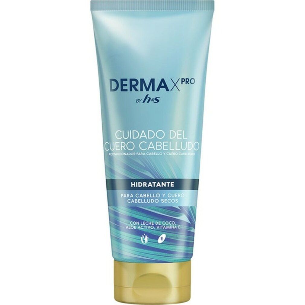 H&S Derma X Pro Acondicionador Hidratante. Blaue Tube mit Produktnamen und Text. Goldfarbener Verschluss.