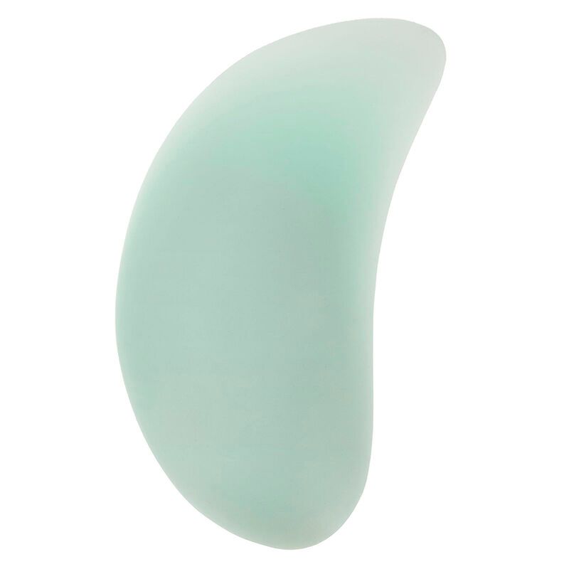 Türkisfarbener Vibrator mit geschwungener Form. Glatte Oberfläche.