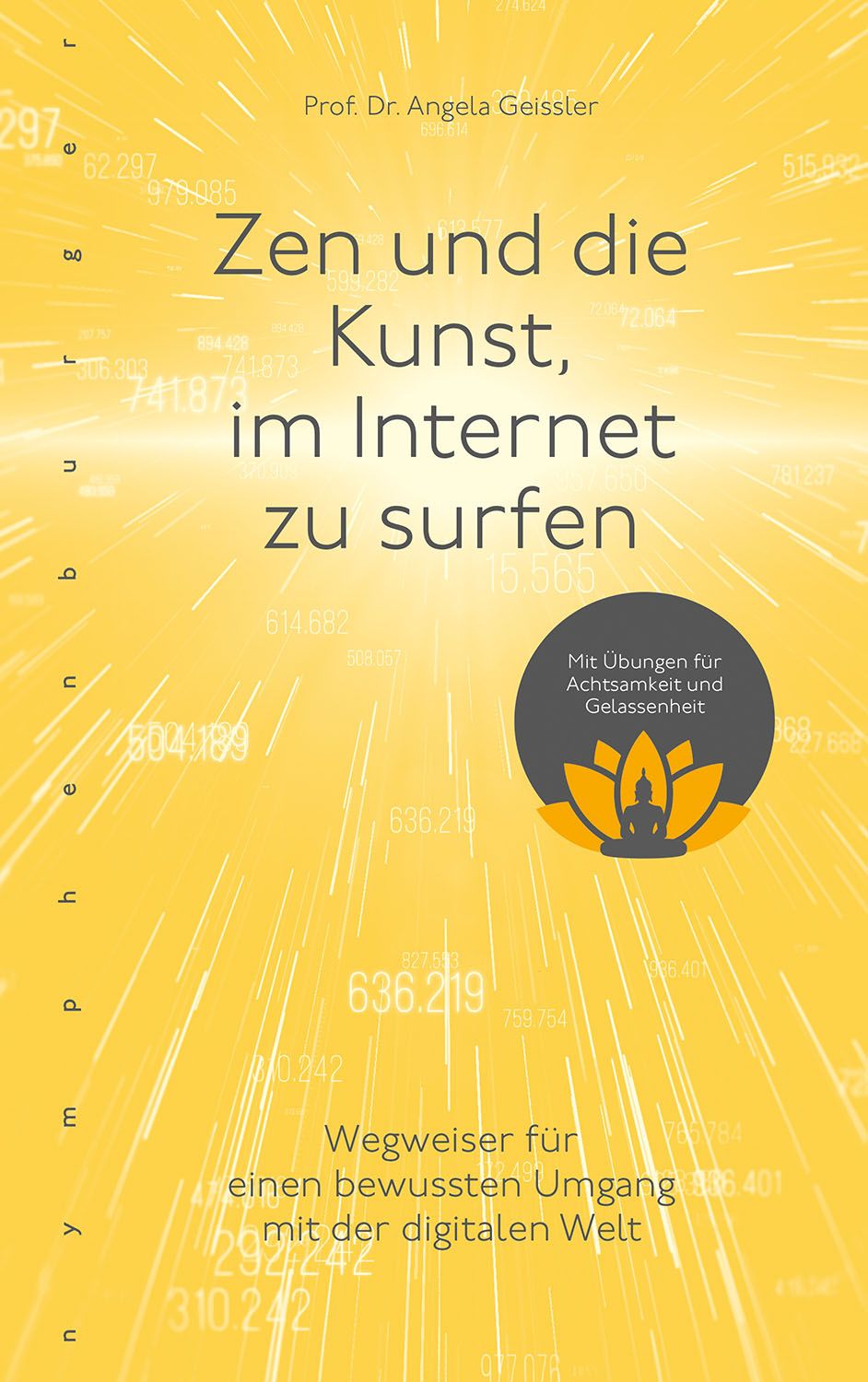 Buchcover: "Zen und die Kunst, im Internet zu surfen". Gelber Hintergrund mit weißen Linien und Text. Titel und Untertitel.