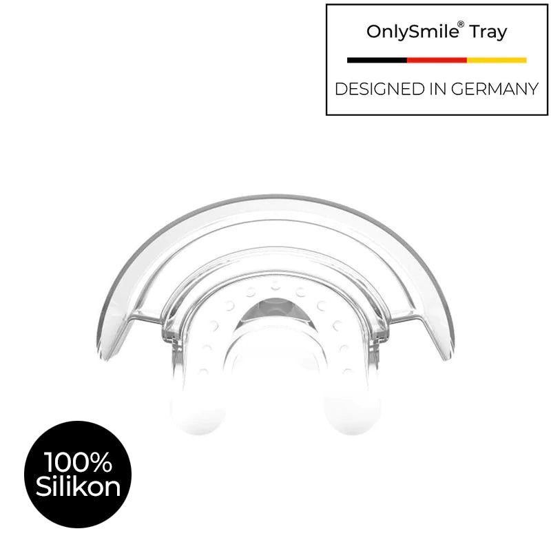 OnlySmile Tray aus 100% Silikon, entworfen in Deutschland. Transparente U-Form.