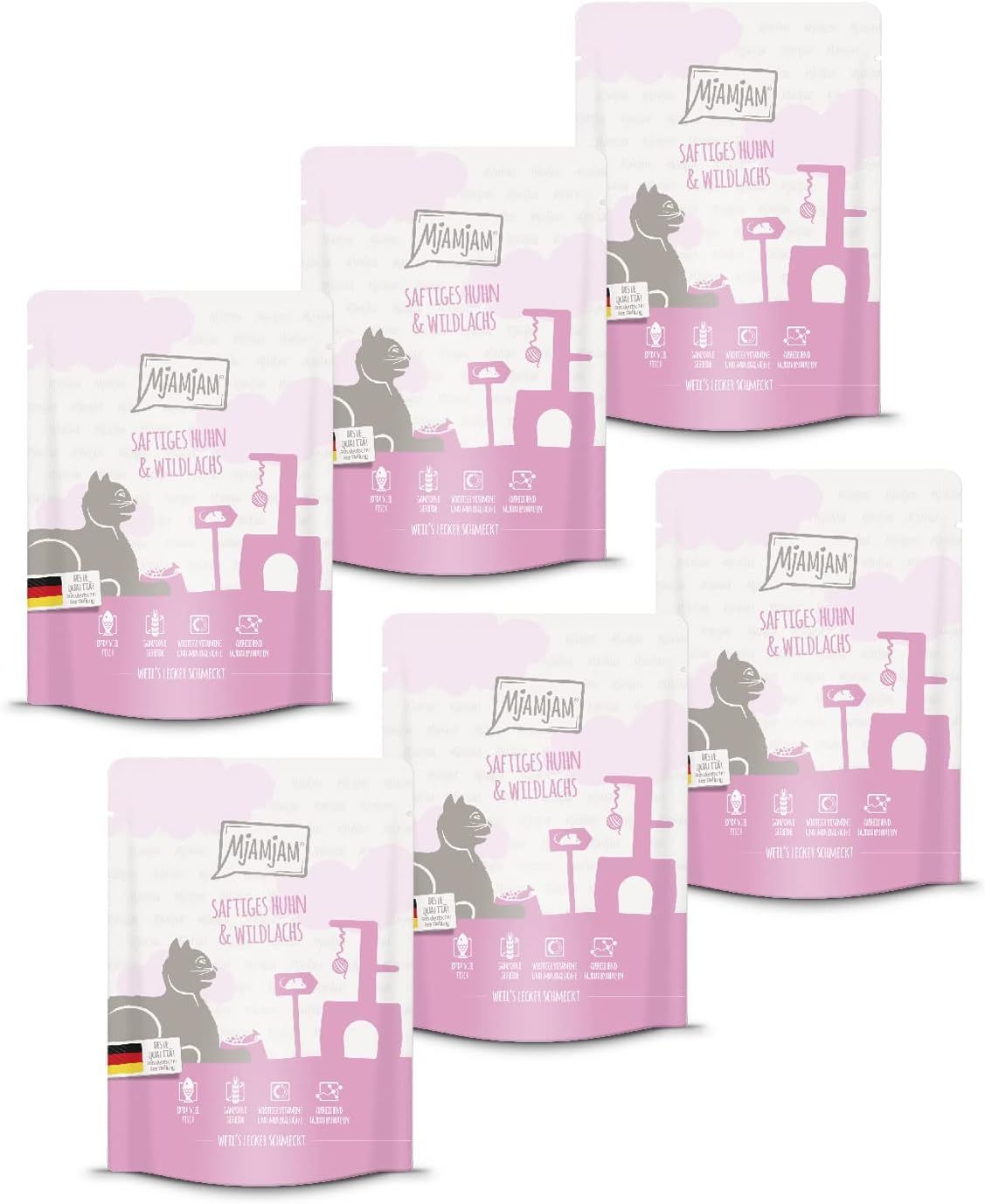 MjAMjAM - Quetschie Saftiges Huhn und Wildlachs 6x300 g Futter