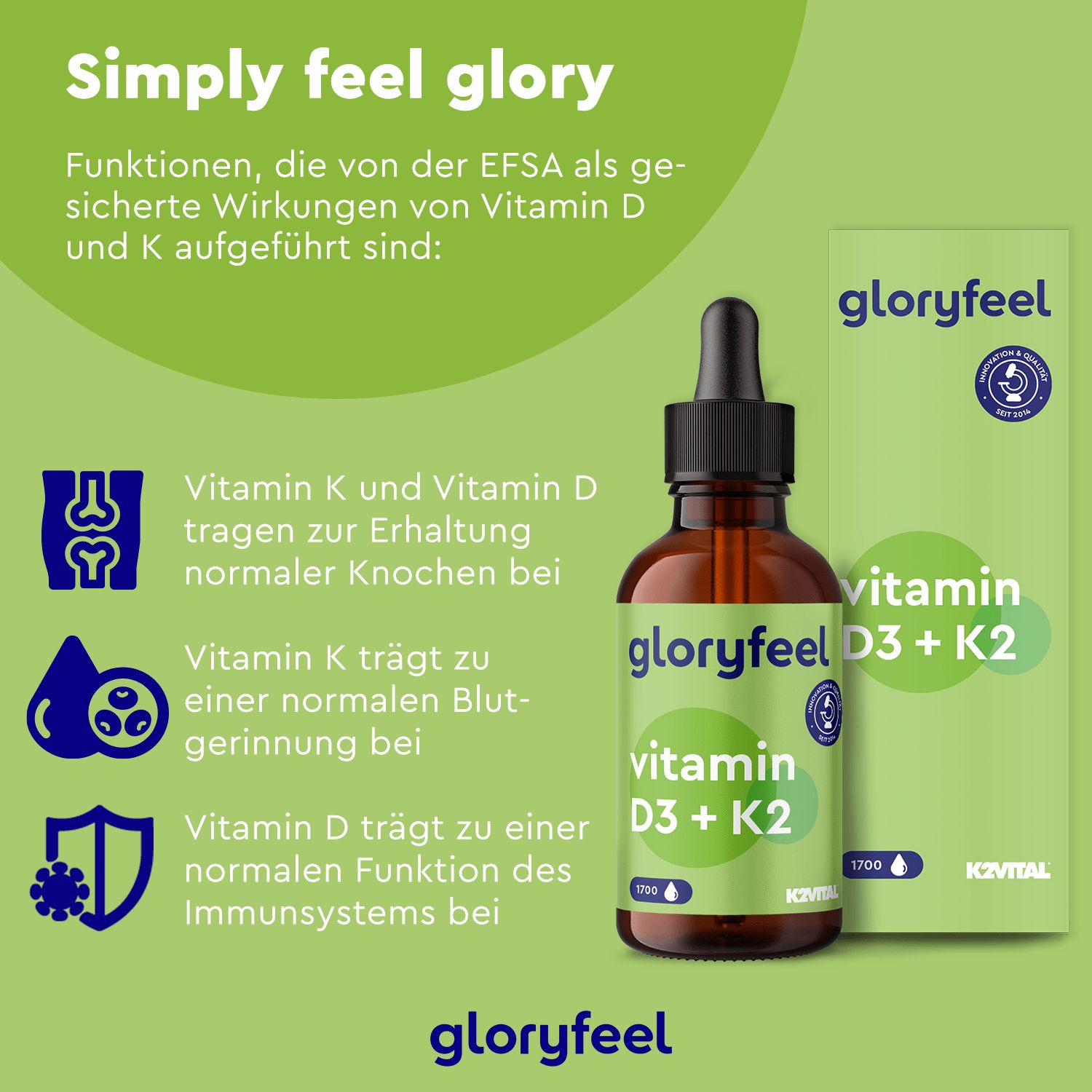 gloryfeel® Vitamin D3 K2 (K2VITAL® von Kappa) Tropfen