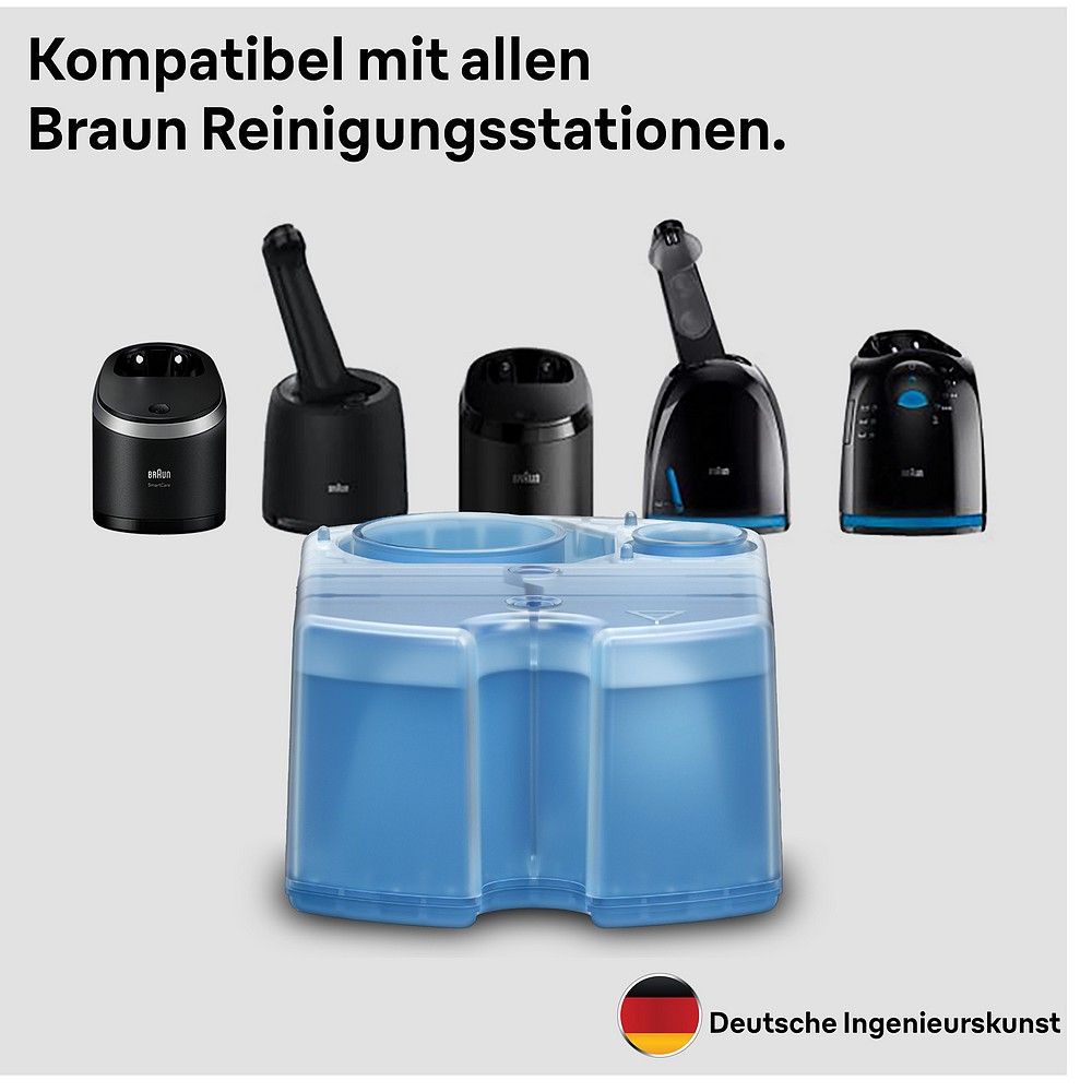 Kompatibilität von Braun Nachfüllkartuschen mit verschiedenen Reinigungsstationen.
