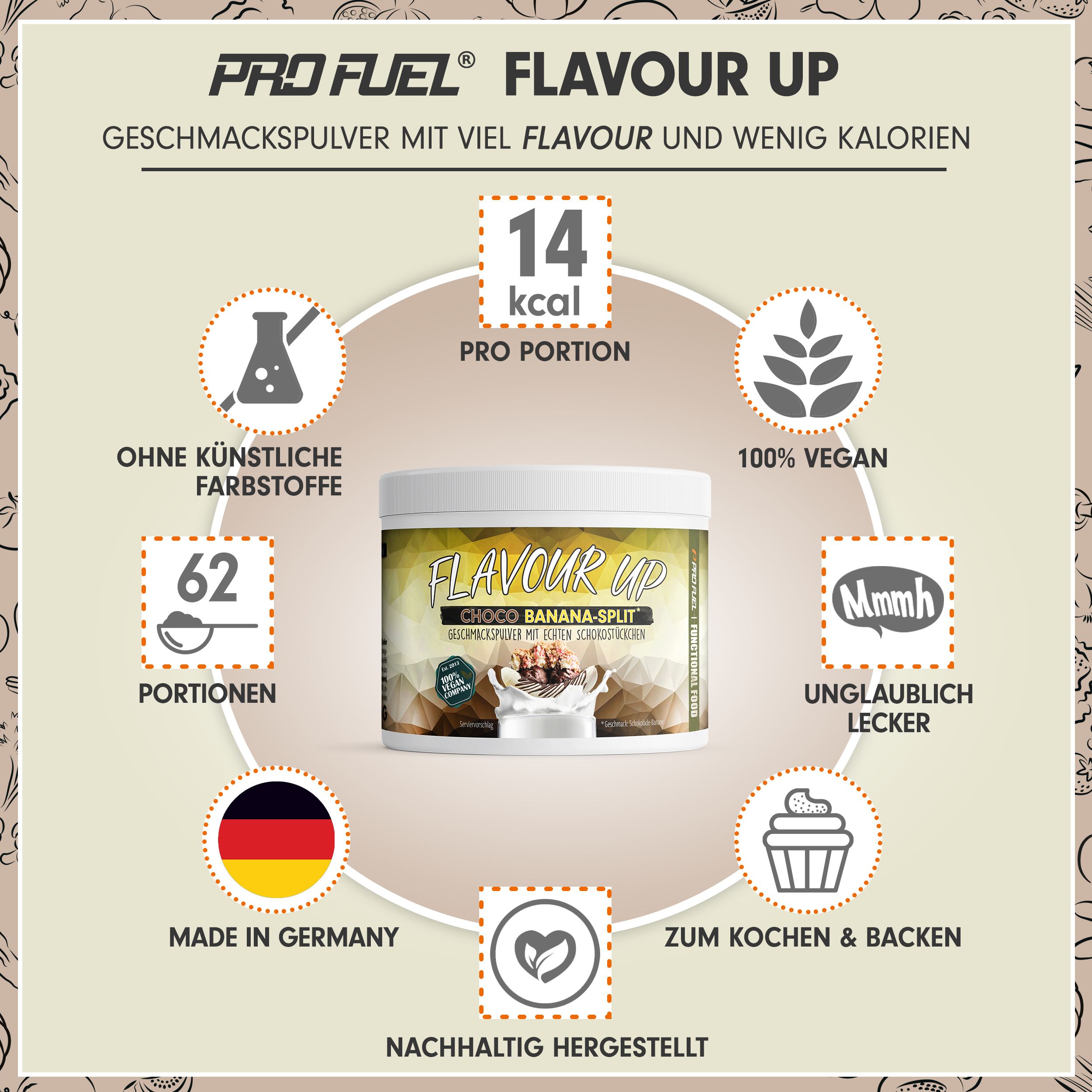 ProFuel - Flavour UP Geschmackspulver Choco Banana-Split nur 14 kcal pro Portion 250 g Pulver