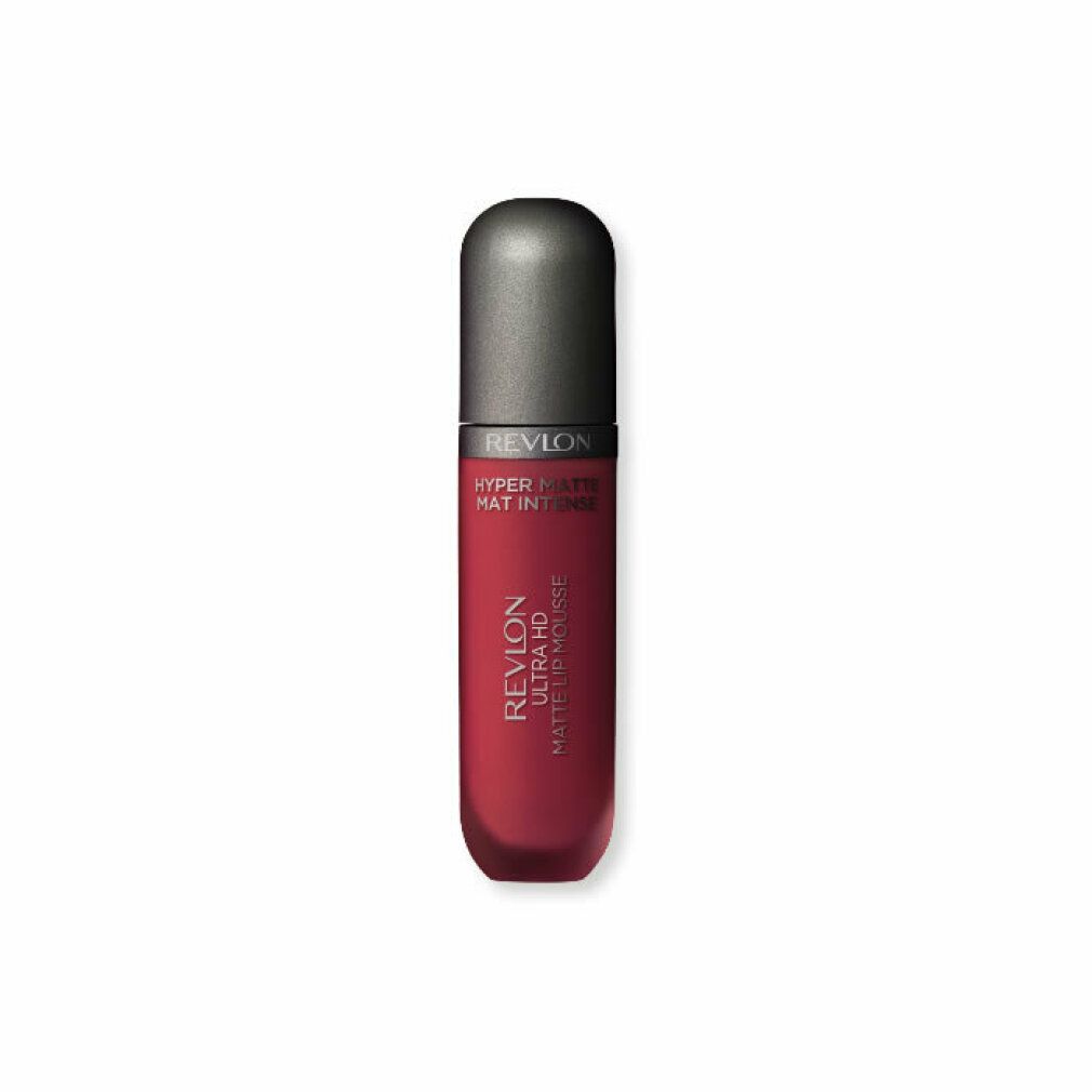 Revlon Ultra HD Matte Lip Color. Rote, längliche Flasche mit schwarzem Deckel. Produktbezeichnung und Schriftzug.