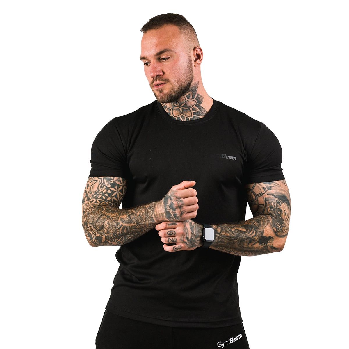 GymBeam T-Shirt Herren regular Kurzarm aus Polyester Schwarz TRN