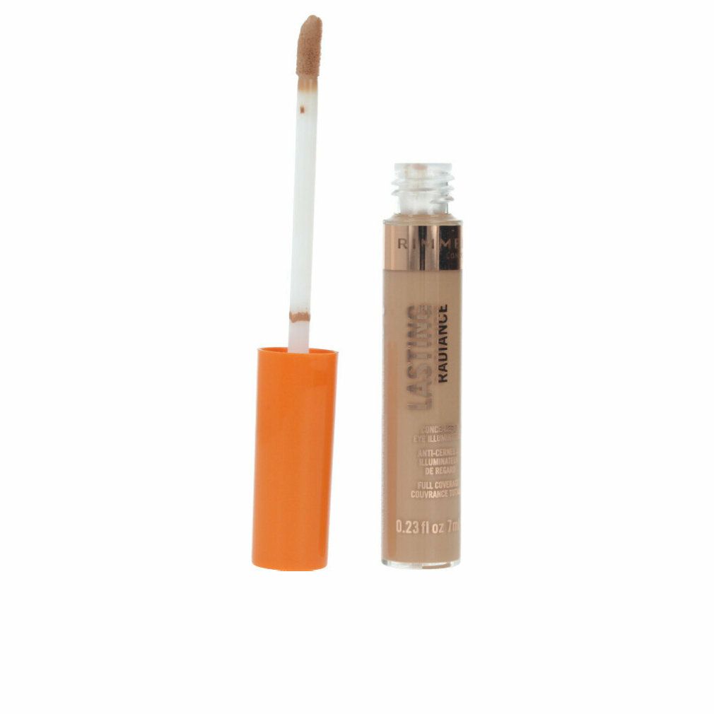Concealer-Fläschchen mit Applikator. Beige-braune Flüssigkeit, orangefarbener Deckel. Schriftzug: Lasting Radiance, 0.23 fl oz.