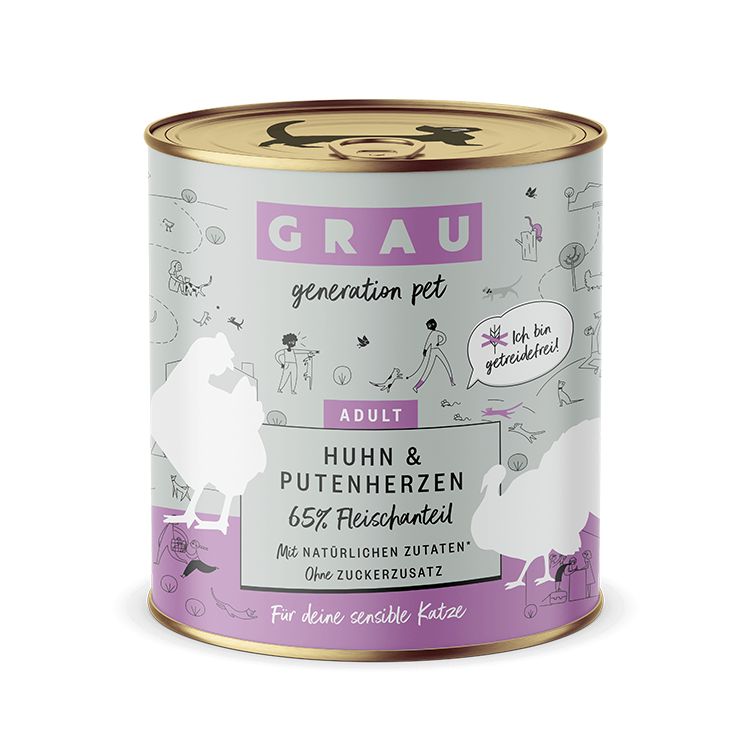 Grau Huhn & Putenherzen 6x800 g Futter