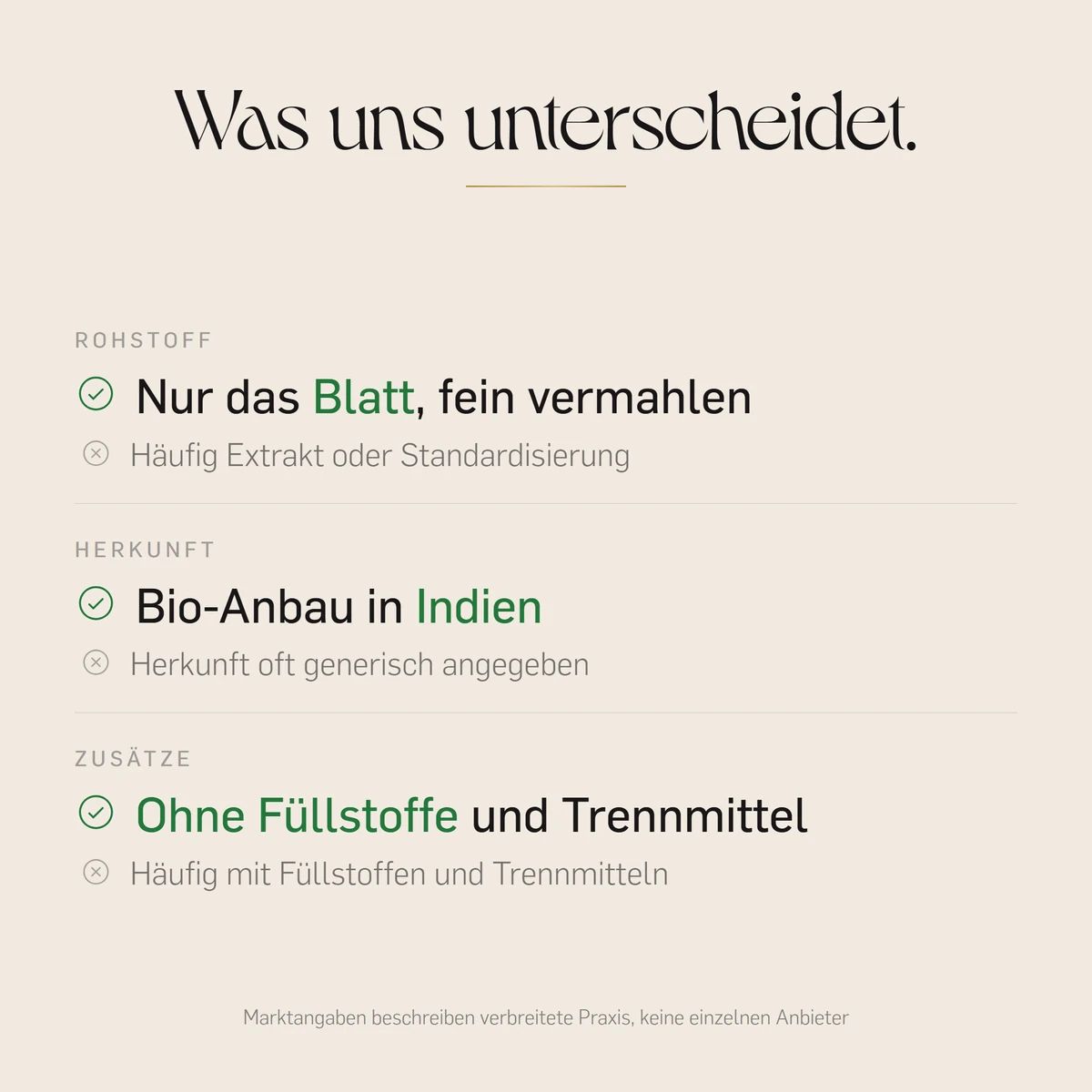 Kurkraft Bio Moringa: Informationen zu Rohstoff, Herkunft und Zusätzen.