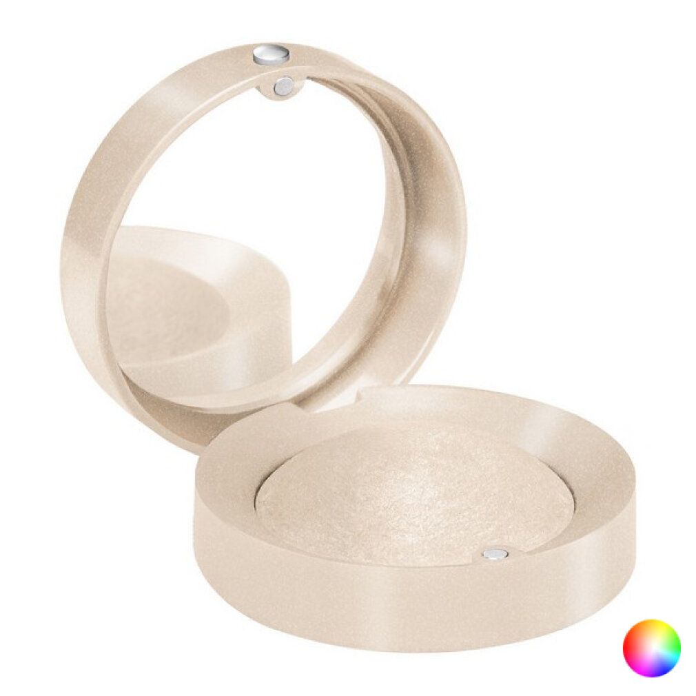 Fard à paupières rond ouvert avec miroir. Fard crème. Le couvercle et le miroir sont ouverts.