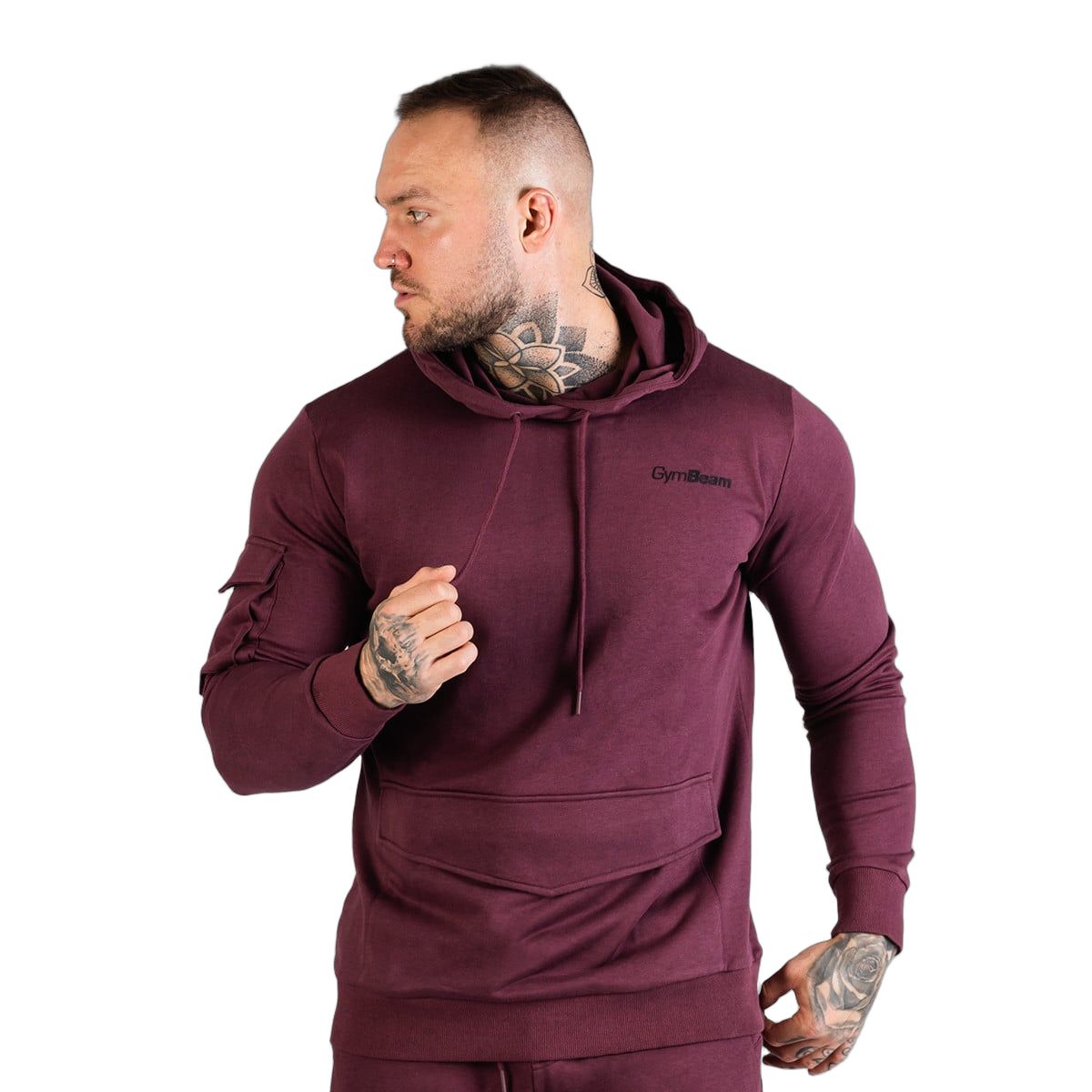 GymBeam Hoodie Herren Regular mit Kapuze, Langarm und ohne Reißverschluss in Aubergine 1 St