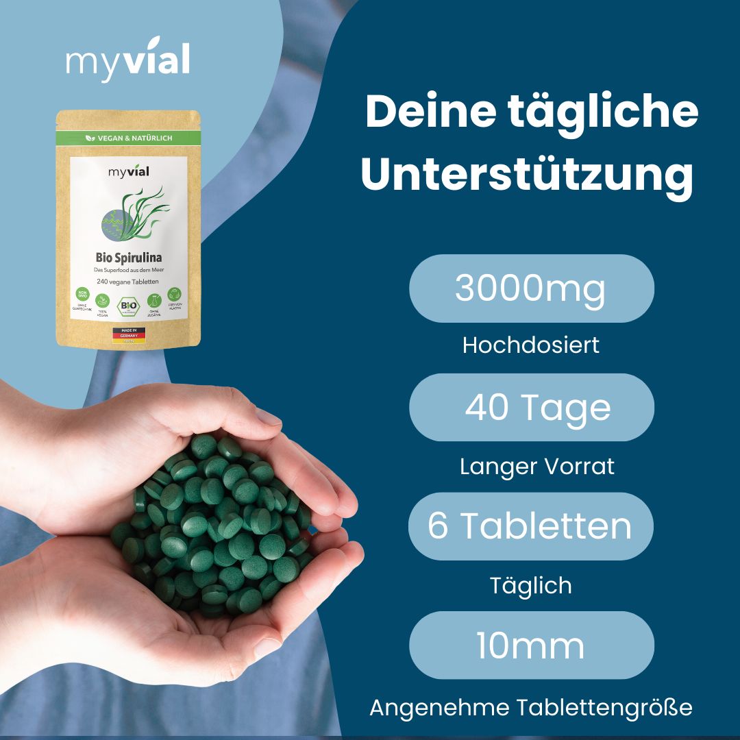 myvial® Bio Spirulina Tabletten - vegan & naturrein - Presslinge ohne Zusätze