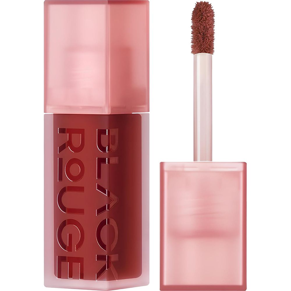 Lippen-Gloss-Flakon mit Applikator. Rosa Deckel, braune Flüssigkeit. Schriftzug BLACK ROUGE.
