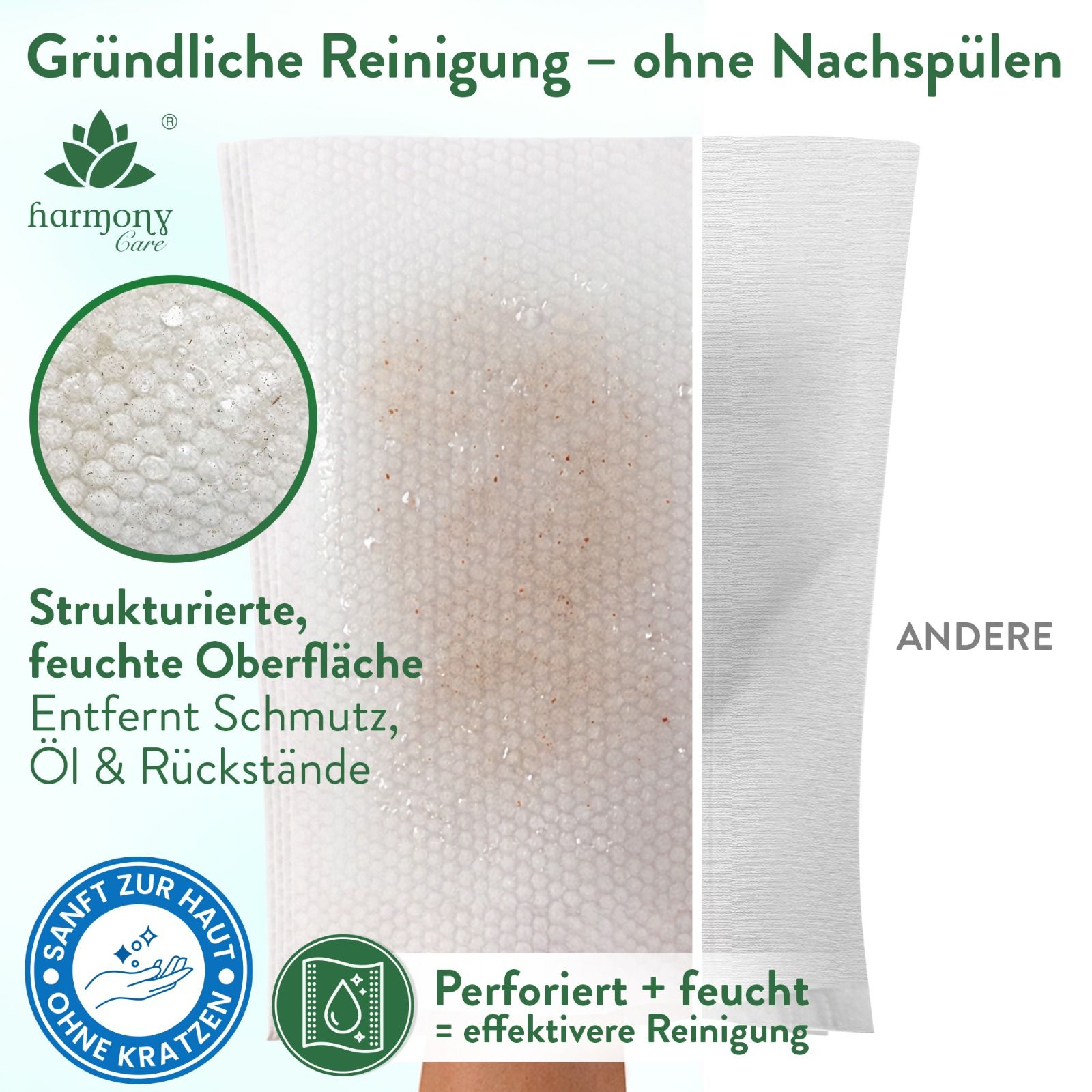 Harmony Care® -Feuchte Einmal Waschhandschuhe aus Spunlaced, Einmalwaschlappen für Erwachsene & Baby