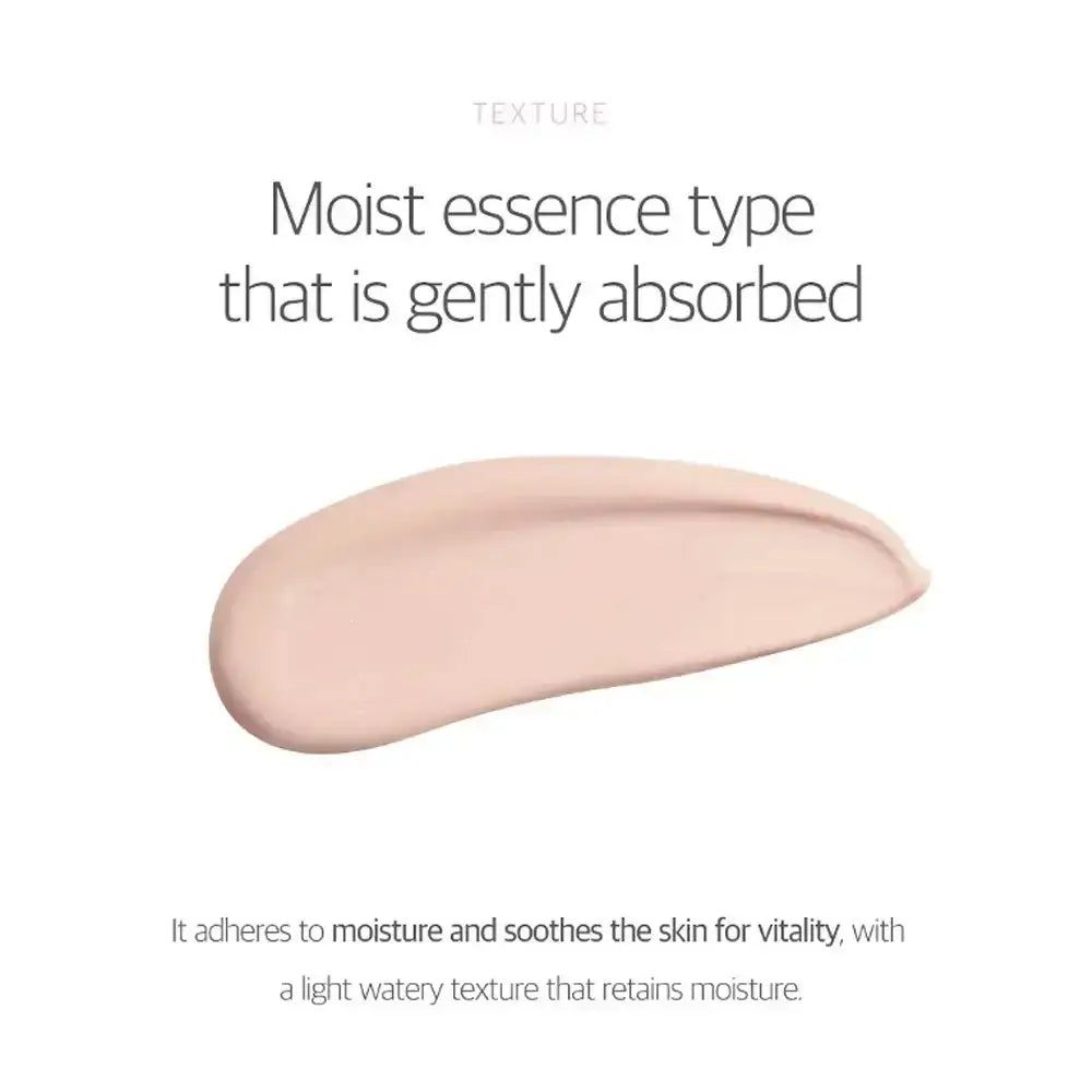 Produktprobe mit rosa Farbton. Feuchtigkeitsspendende Essenz. Zieht sanft ein. Für Vitalität und Feuchtigkeit.