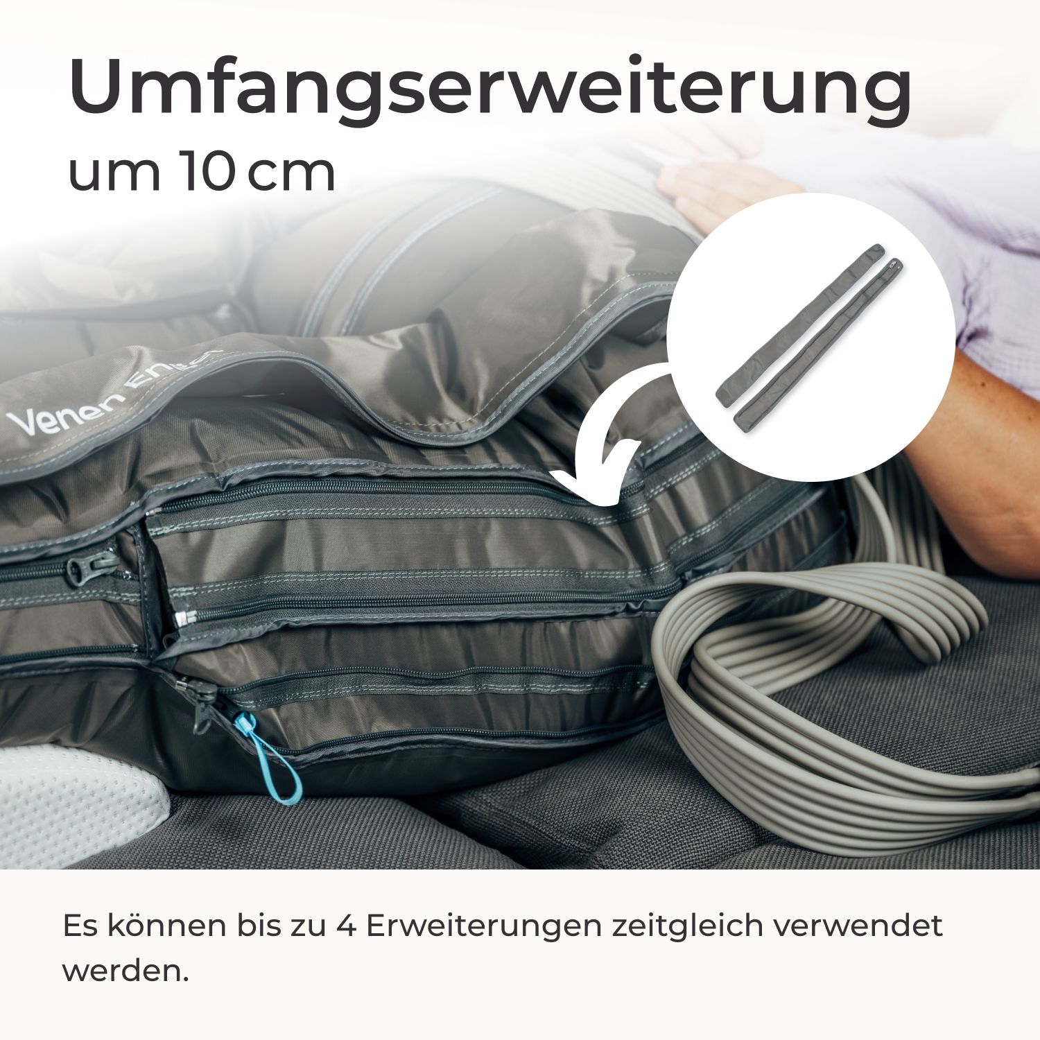 Detailansicht einer Lymph-Flow Pants mit angelegter Umfangserweiterung um 10 cm.