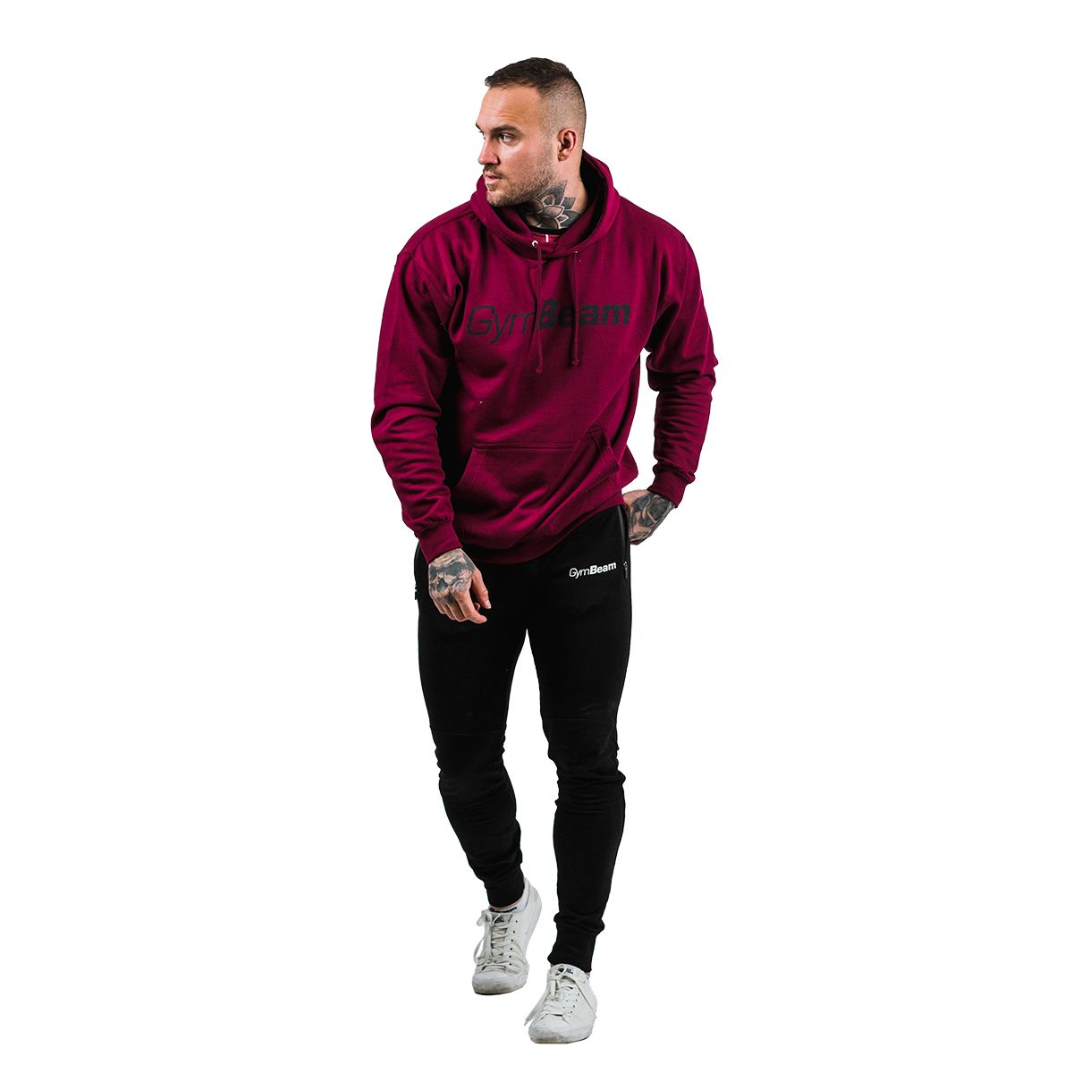 GymBeam Herren Hoodie regular mit Kapuze, Taschen und Langarm in Burgunderrot