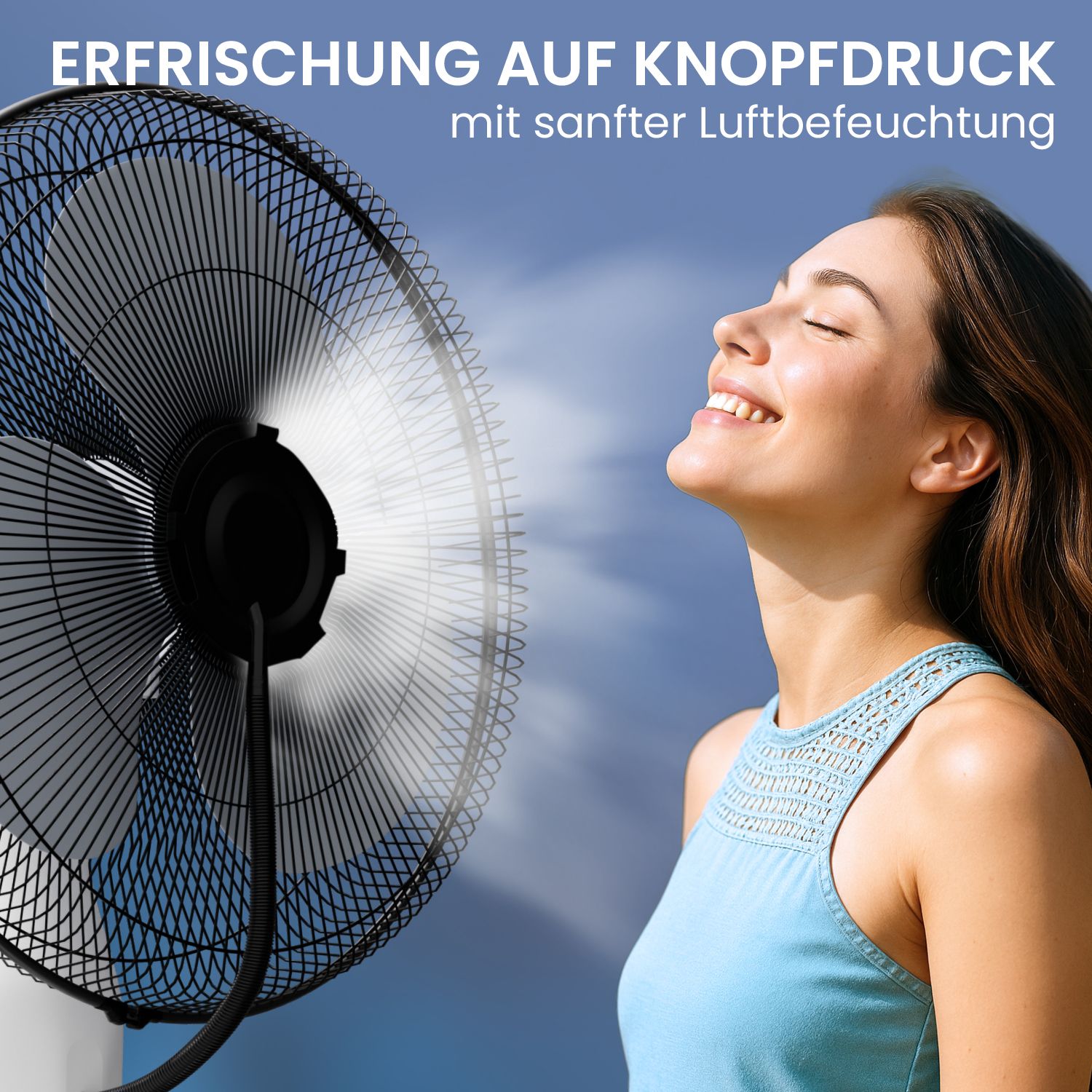 aktimeo Standventilator mit Luftbefeuchtung, Timer, Wassertank, Nebelfunktion