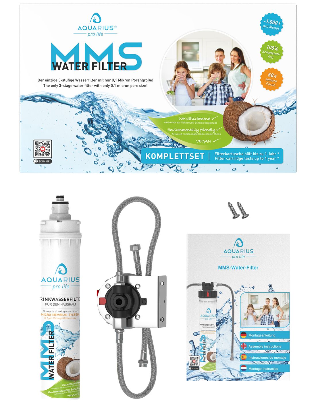 AQUARIUS pro life - MMS-Water-Filter Komplettset | Trinkwasser-Filter | 11.200 Liter/Jahr