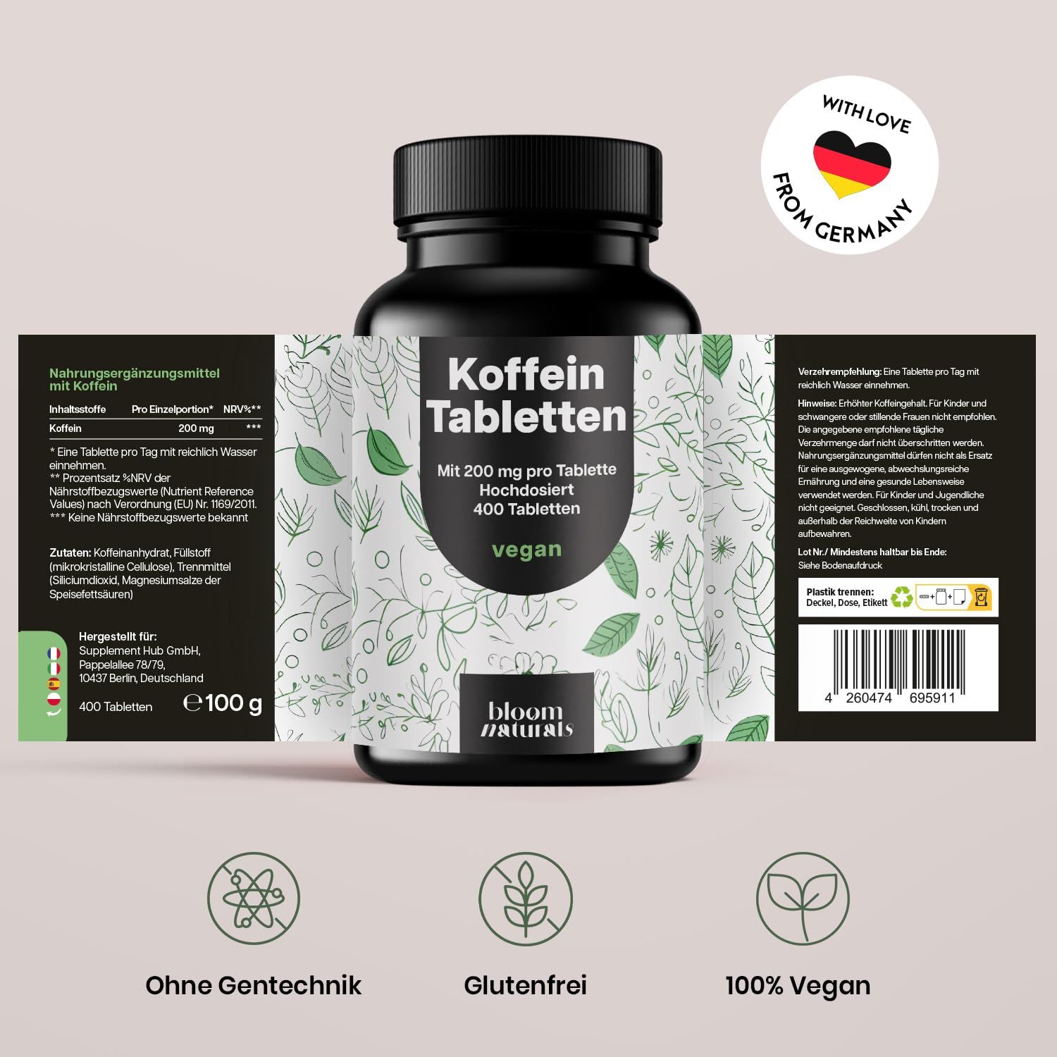 Bloom Naturals Koffeintabletten 200 mg