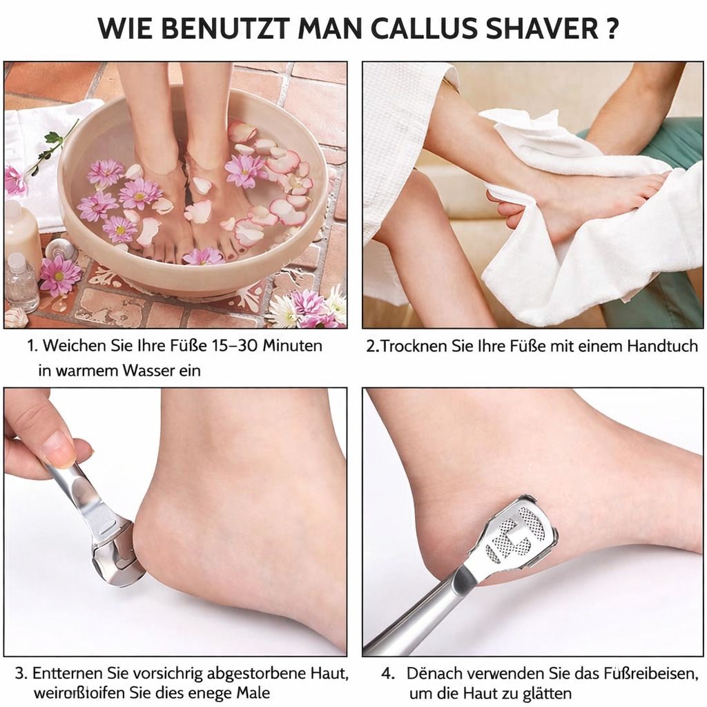 Hornhautfeile Set Edelstahl, Fußschaber & Feile mit 10 Klingen für Pediküre & Fußpflege