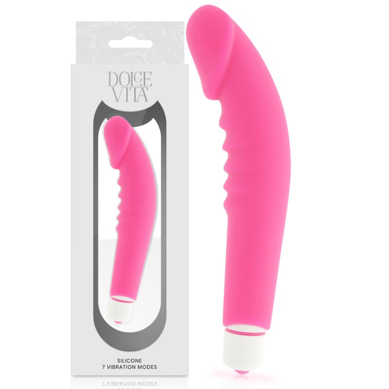 Verpackung mit rosa Silikon-Vibrator. Aufschrift 'Dolce Vita'. '7 Vibration Modes'.