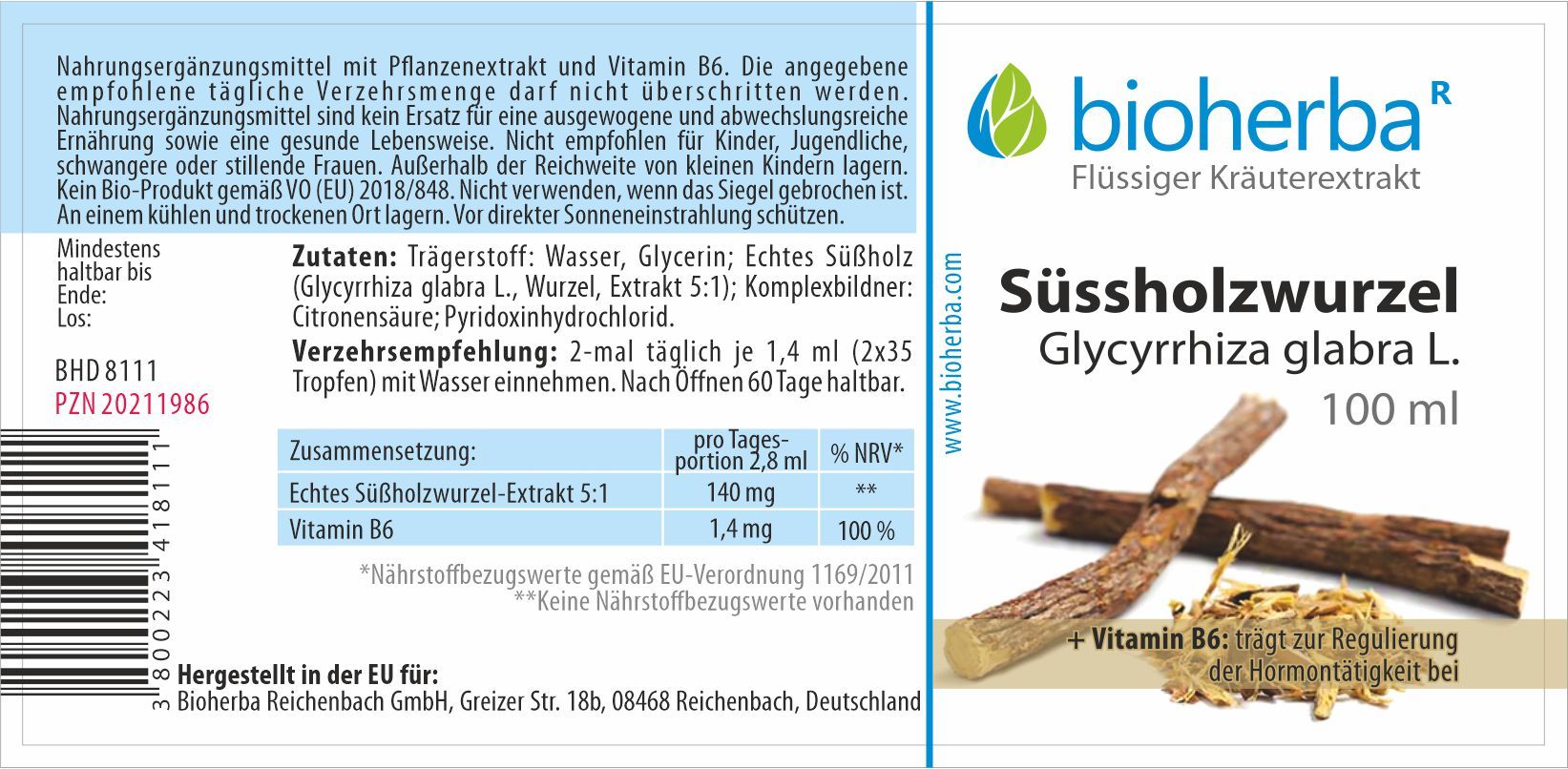 Bioherba Süssholzwurzel Glycyrrhiza glabra L. Tropfen Tinktur