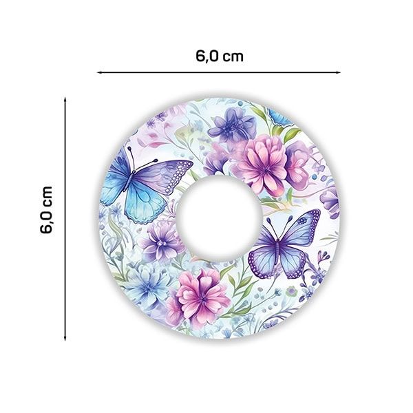 Runder Fixierpflaster mit Blumen- und Schmetterlingsmuster. Durchmesser 6,0 cm.