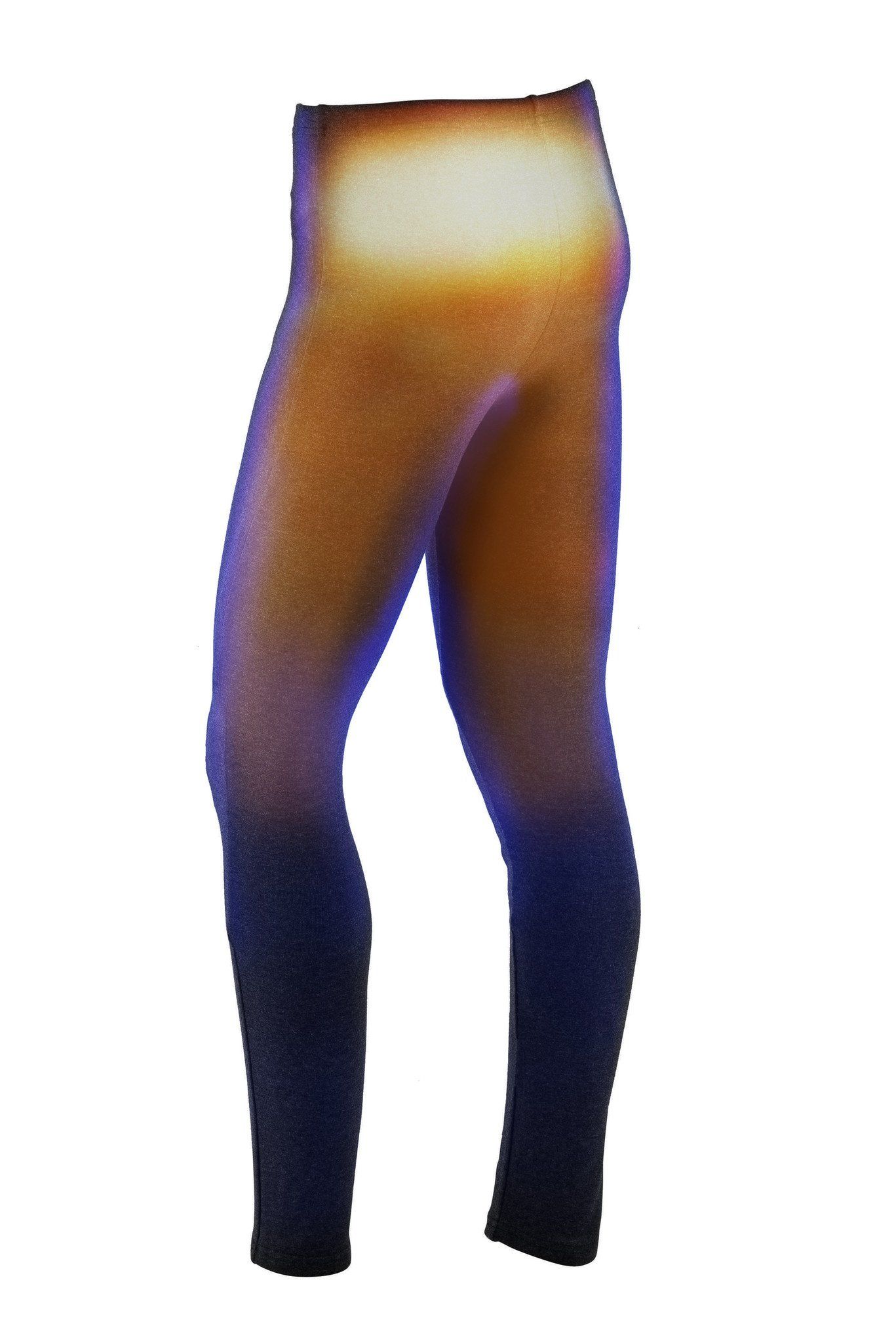 Dunkelgraue Thermo-Hose. Sichtbare Heizbereiche in Gelb-Orange. Eng anliegend.