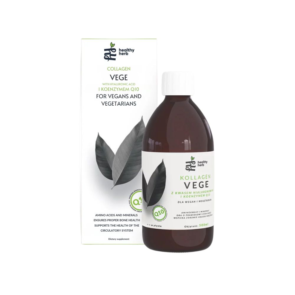 Braune Flasche und Verpackung mit Produktnamen und Text. Enthält Blätter-Grafik. Vegan-Hinweis.