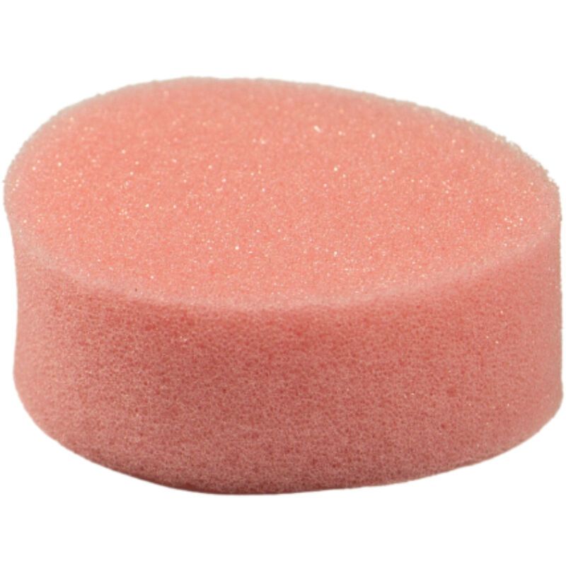 Rosa, zylindrischer Schwamm. Leicht gewölbt, offenporiges Material.